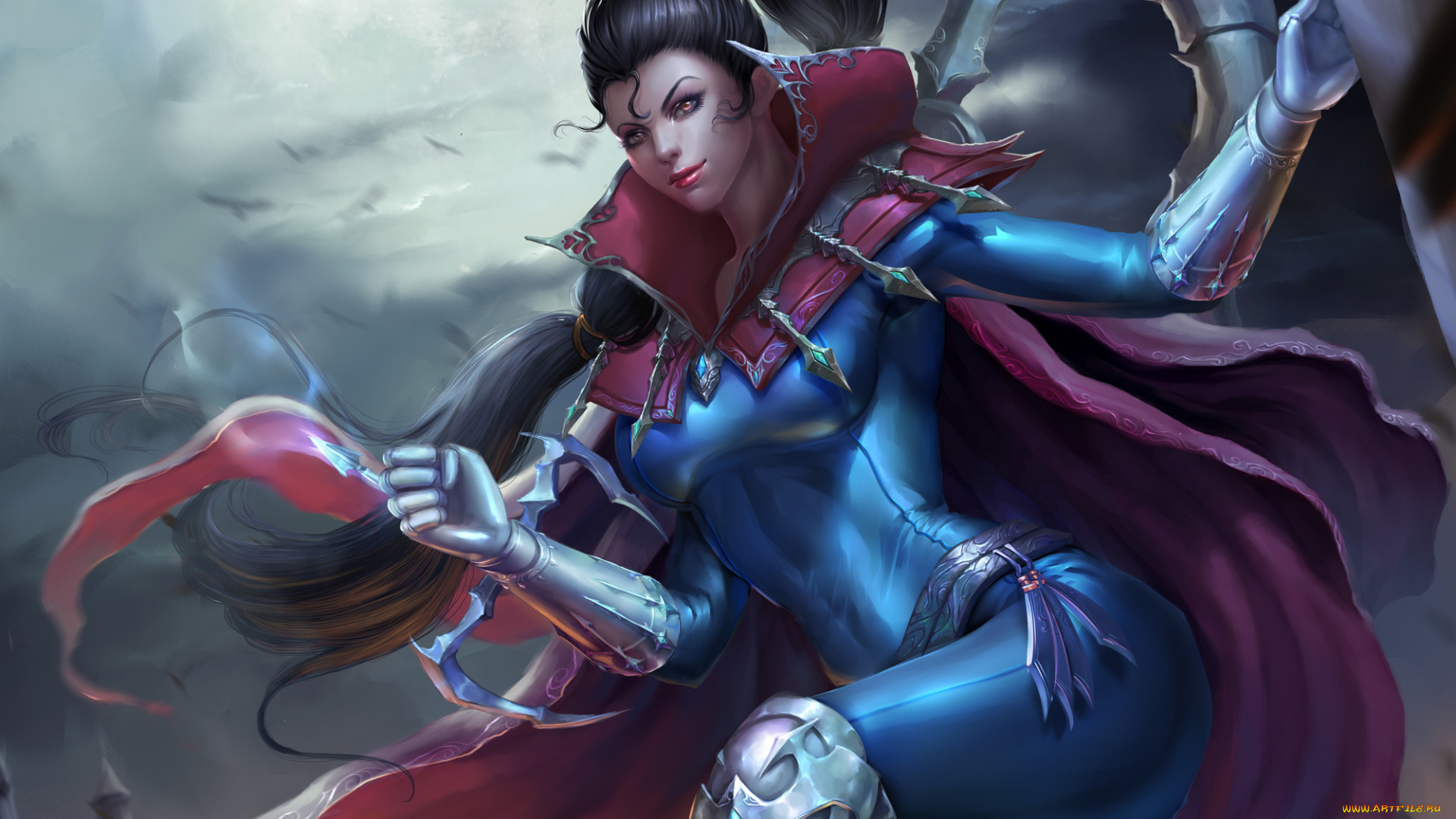 видео, игры, league, of, legends, vayne, league, of, legends, арт, костюм, плащ, взгляд