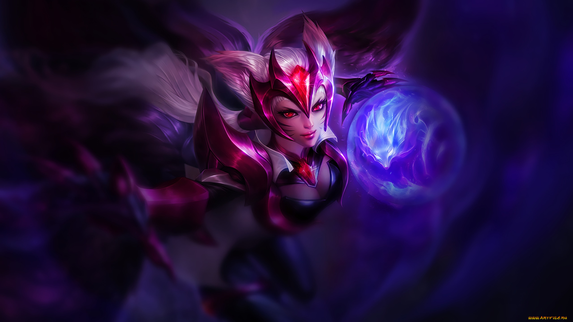 видео, игры, league, of, legends, взгляд, фон, девушка, ahri