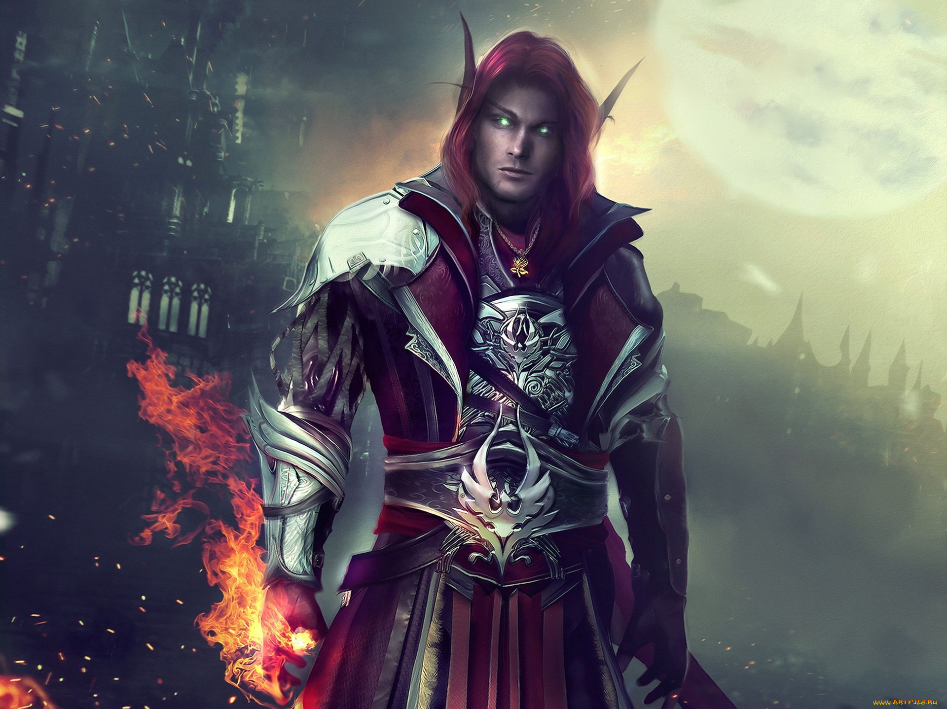 видео, игры, world, of, warcraft, vyrandil, rivorndir, art, wow, world, of, warcraft, мужчина, эльф, огонь, pyromancer