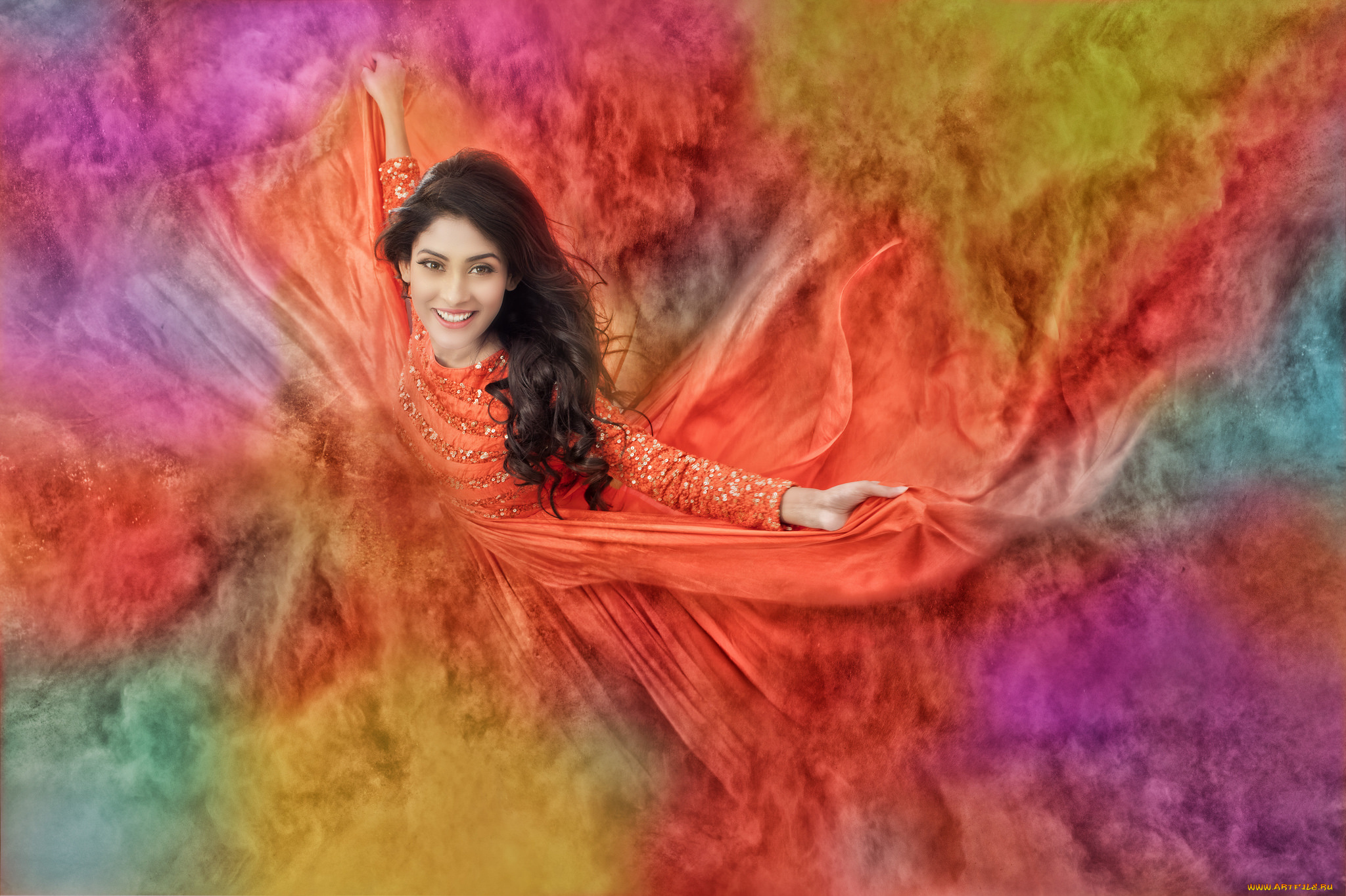 девушки, -unsort, , креатив, индианка, разноцветный, краски, брюнетка