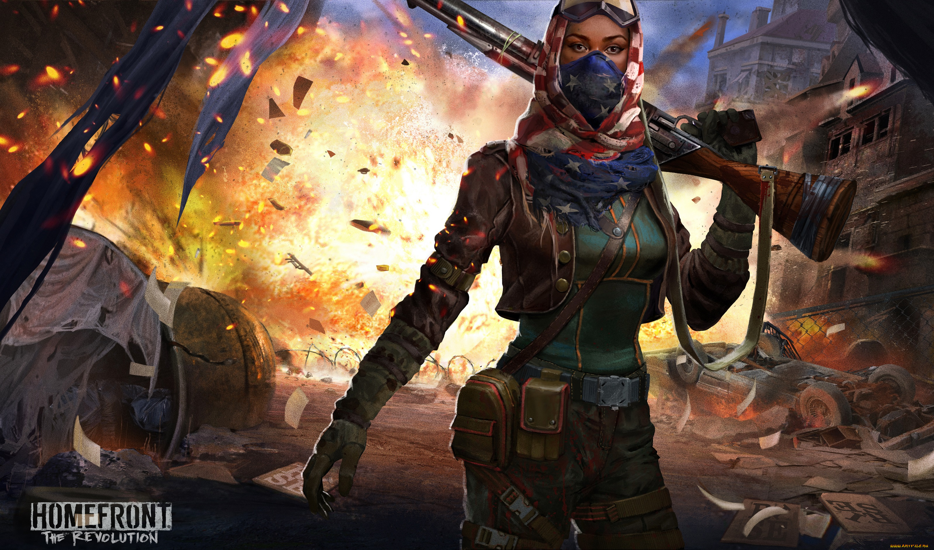 видео, игры, homefront, , the, revolution, девушка, ружье, маска, взгляд, революция, арт, the, revolution