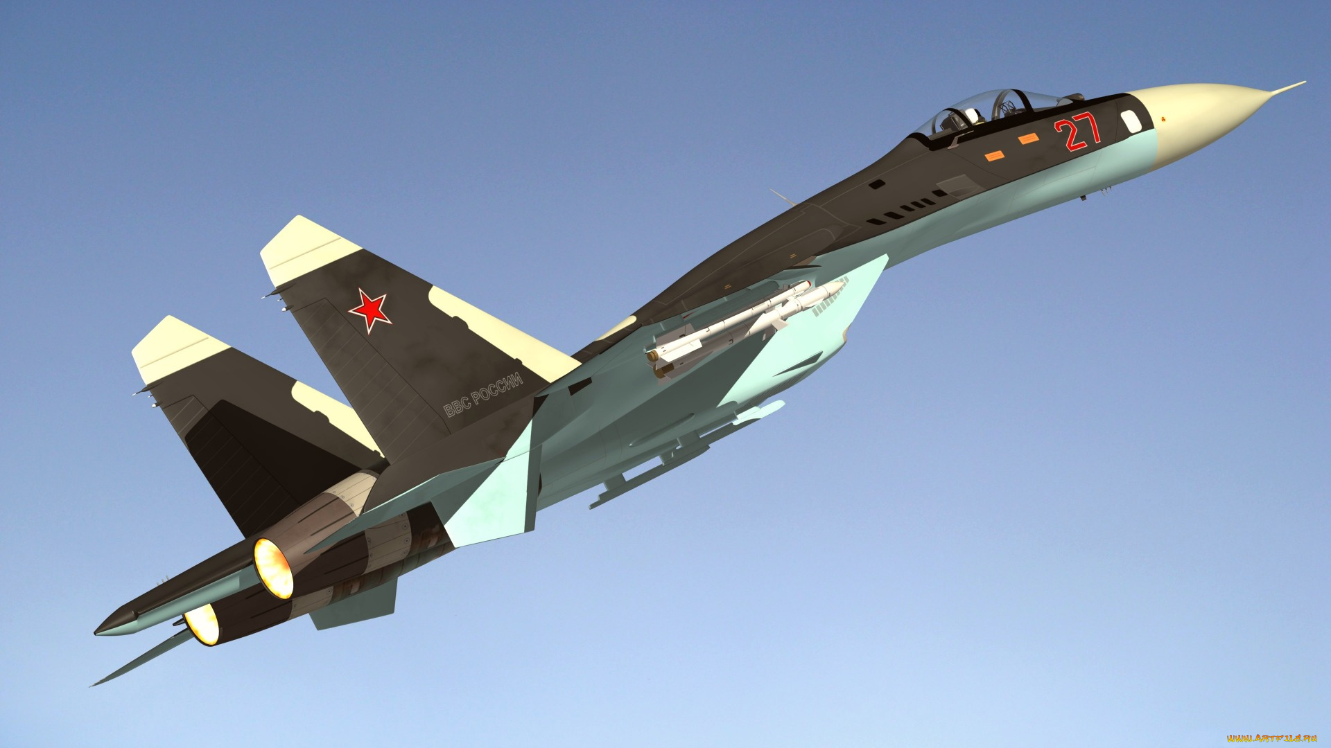авиация, 3д, рисованые, v-graphic, flanker, истребитель, полет, sukhoi, su, 27