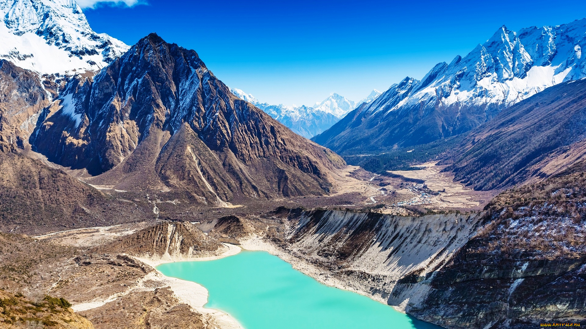 природа, горы, гималаи, снег, озеро