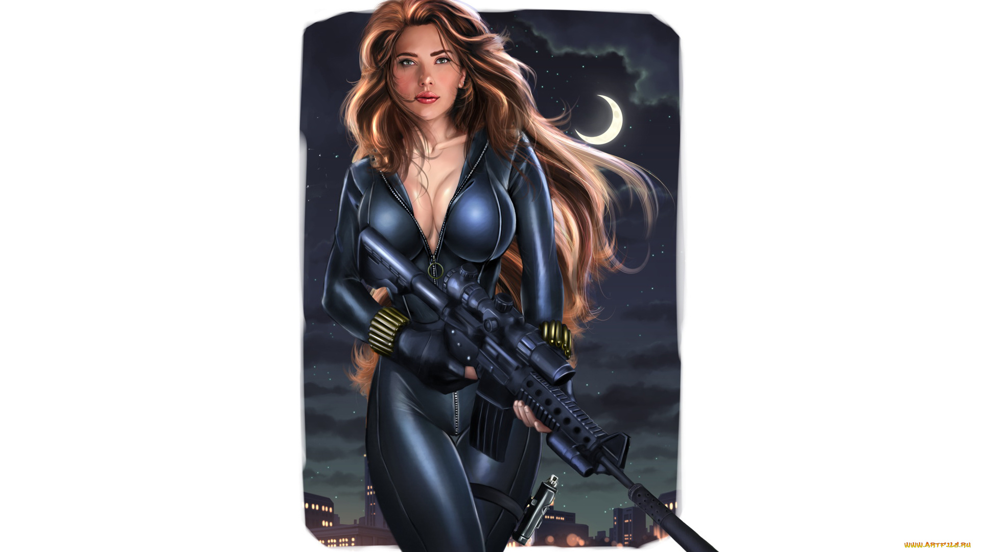 рисованное, комиксы, девушка, фон, взгляд, униформа, автомат