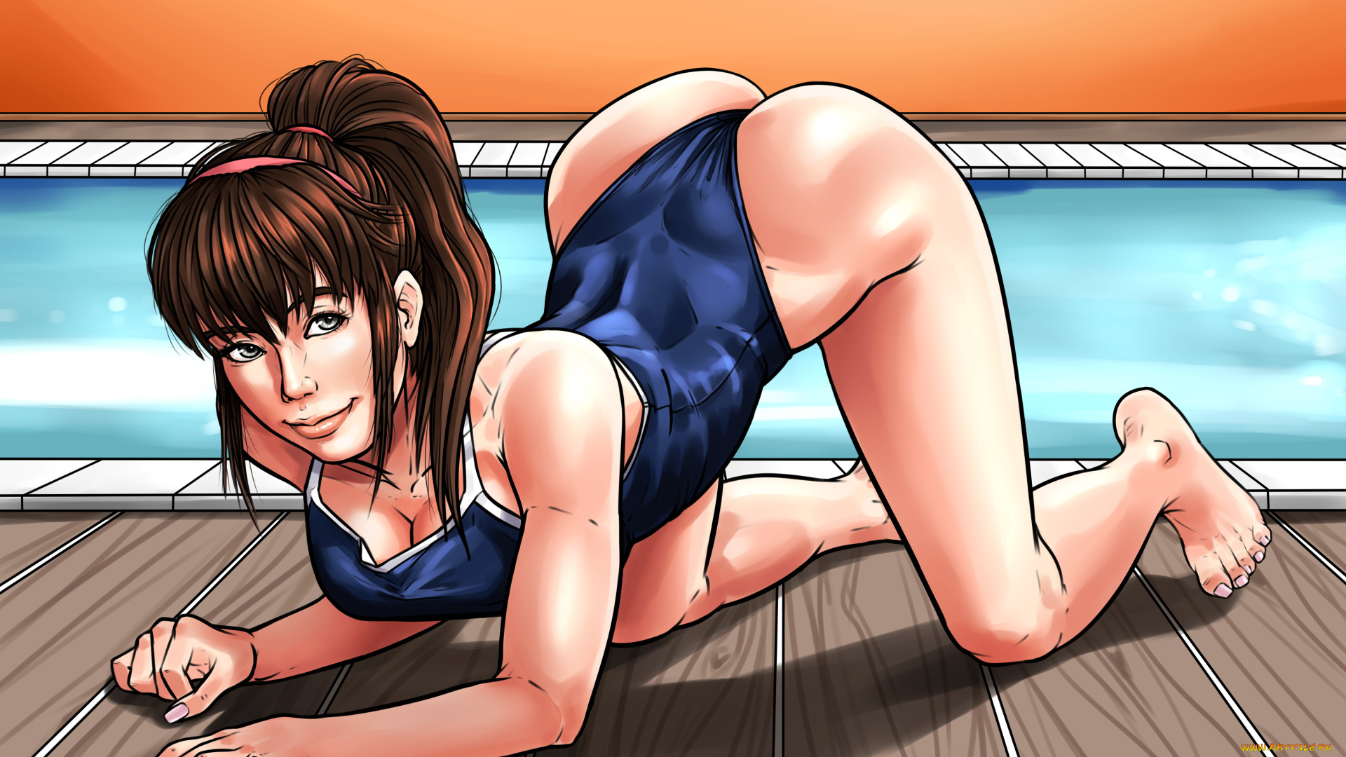 рисованное, люди, девушка, фон, взгляд, купальник