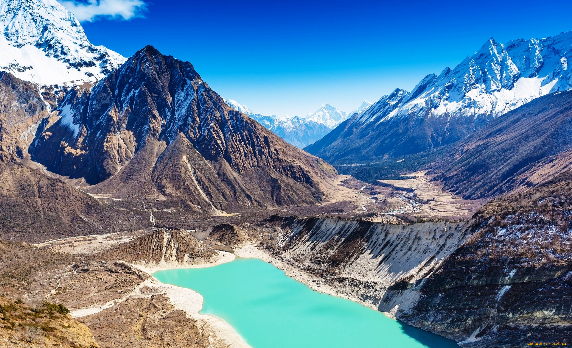 природа, горы, гималаи, снег, озеро