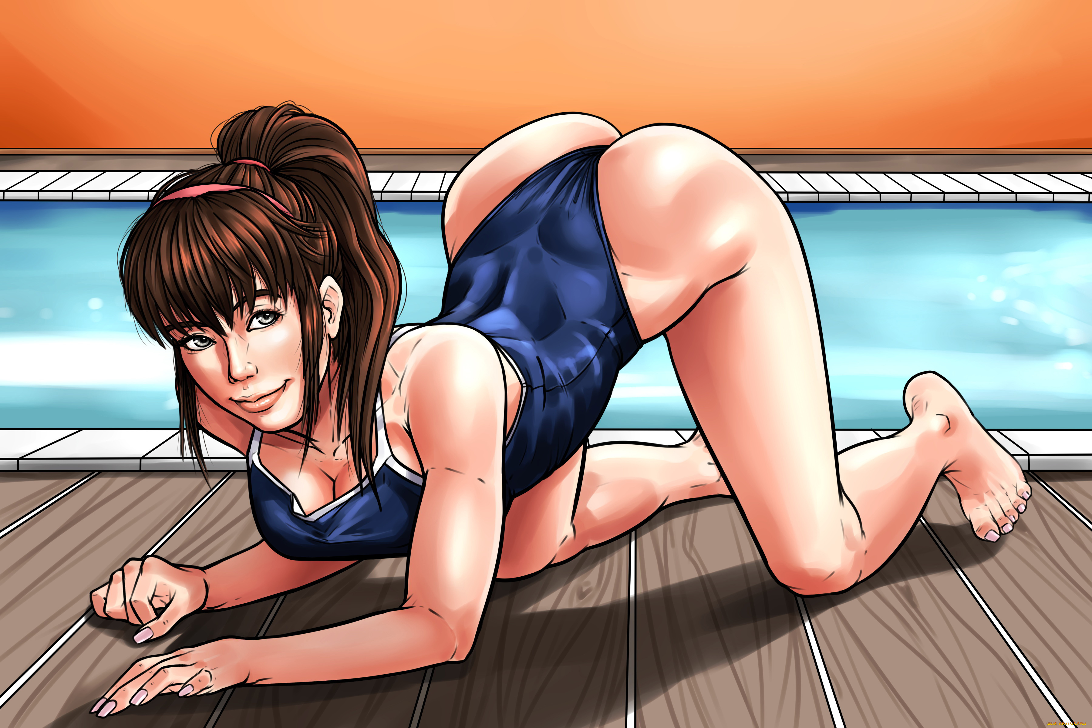 рисованное, люди, девушка, фон, взгляд, купальник