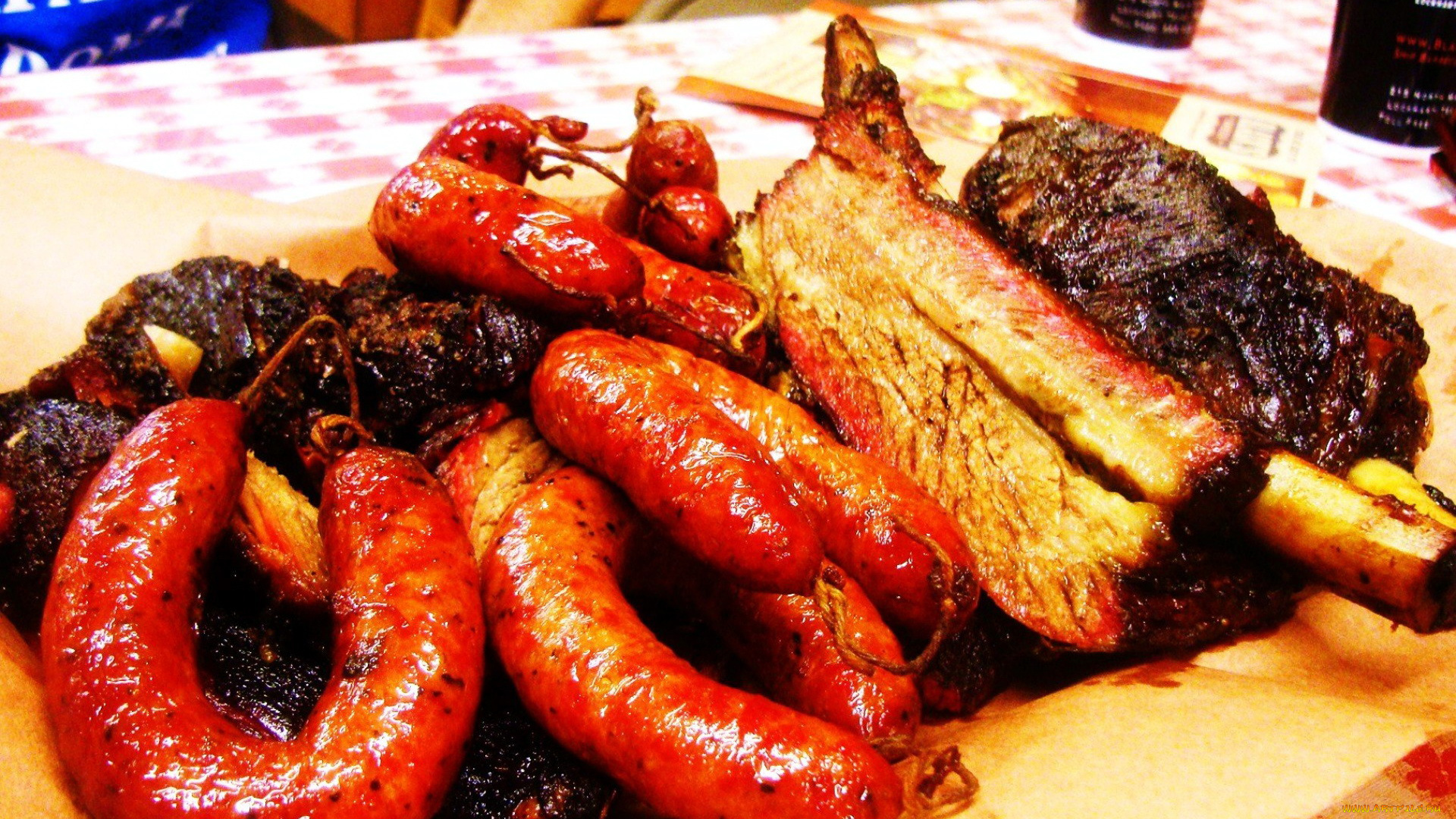 еда, мясные, блюда, колбаски, мясо, ребрышки