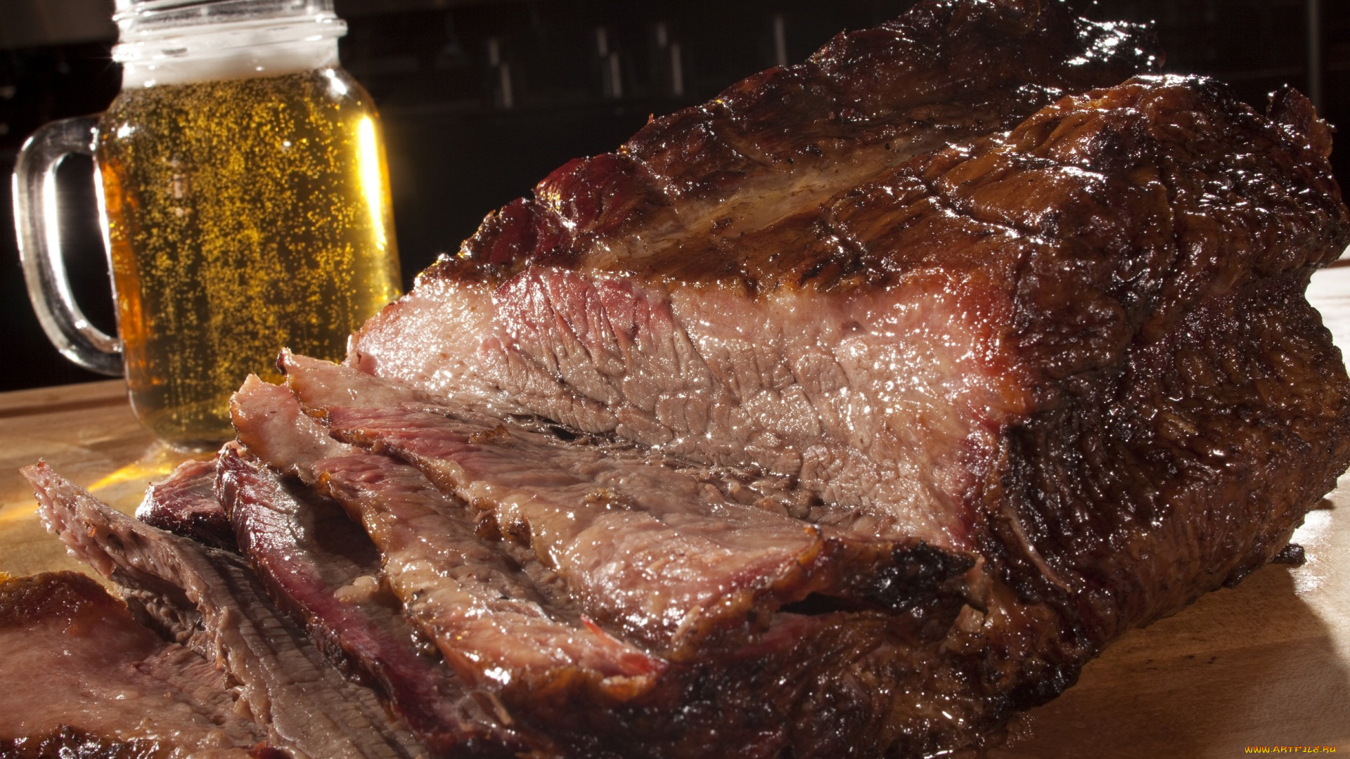 еда, мясные, блюда, ростбиф, пиво