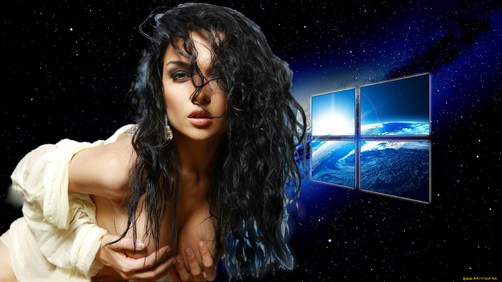 компьютеры, windows, 7, , vienna, логотип, девушка, фон, взгляд