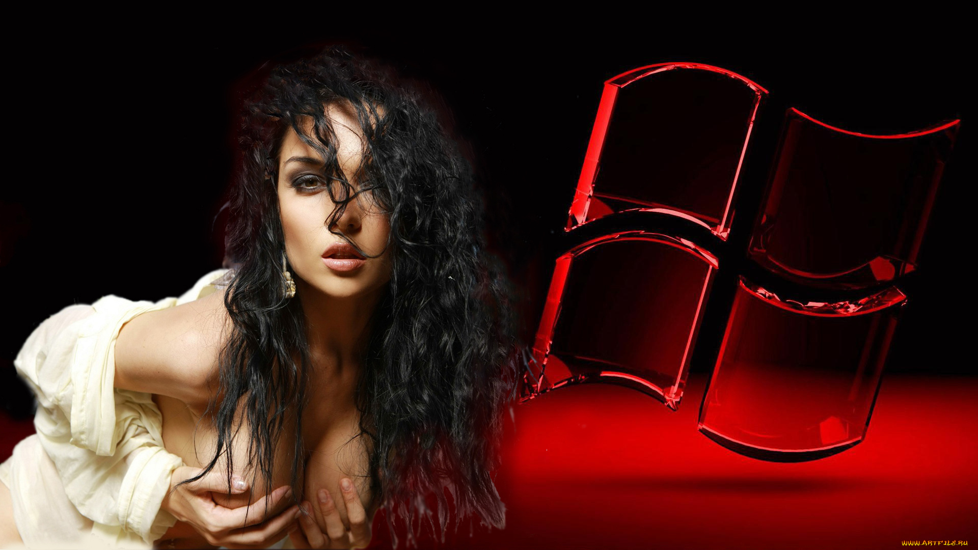 компьютеры, windows, 7, , vienna, взгляд, логотип, фон, девушка