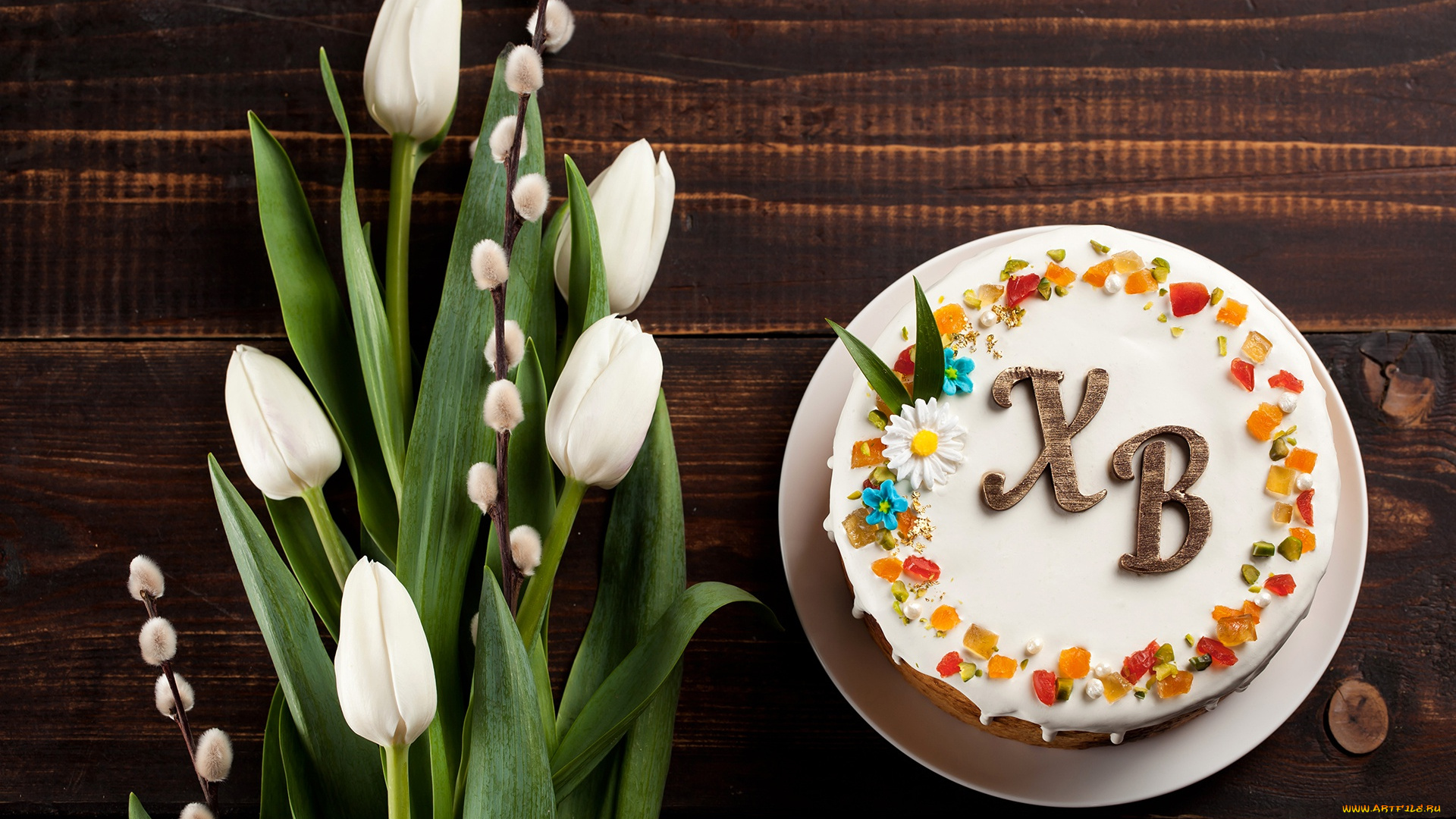 праздничные, пасха, тюльпаны, кулич