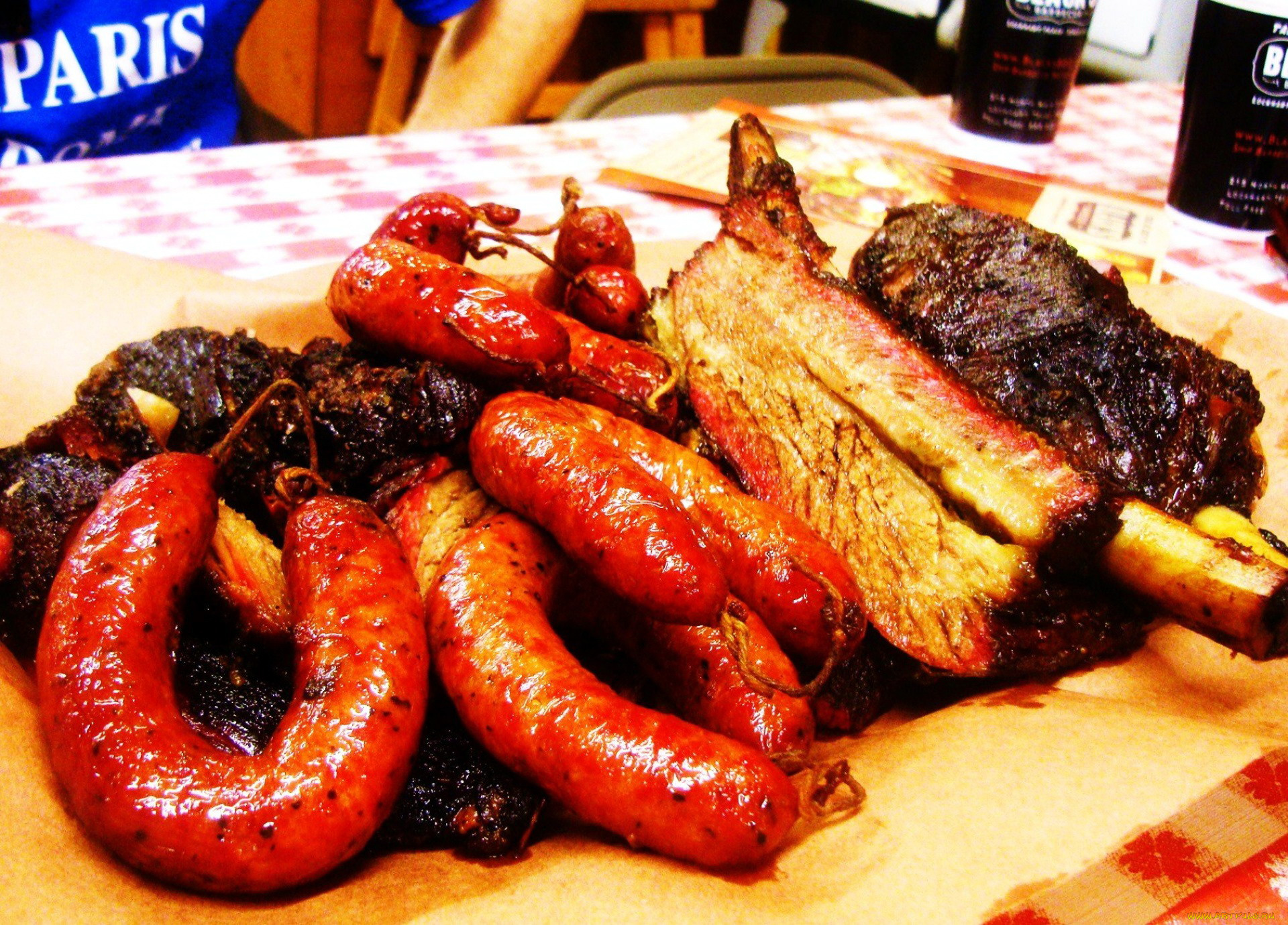 еда, мясные, блюда, колбаски, мясо, ребрышки