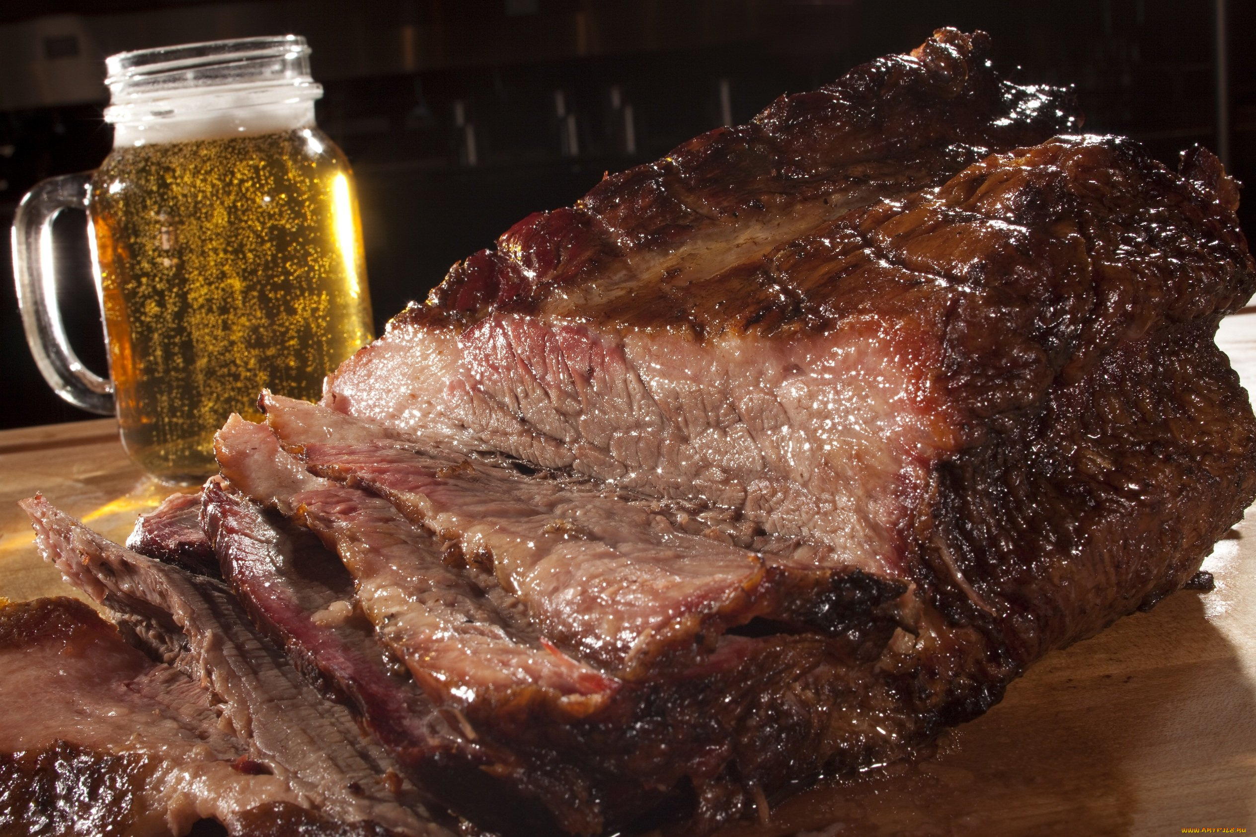 еда, мясные, блюда, ростбиф, пиво