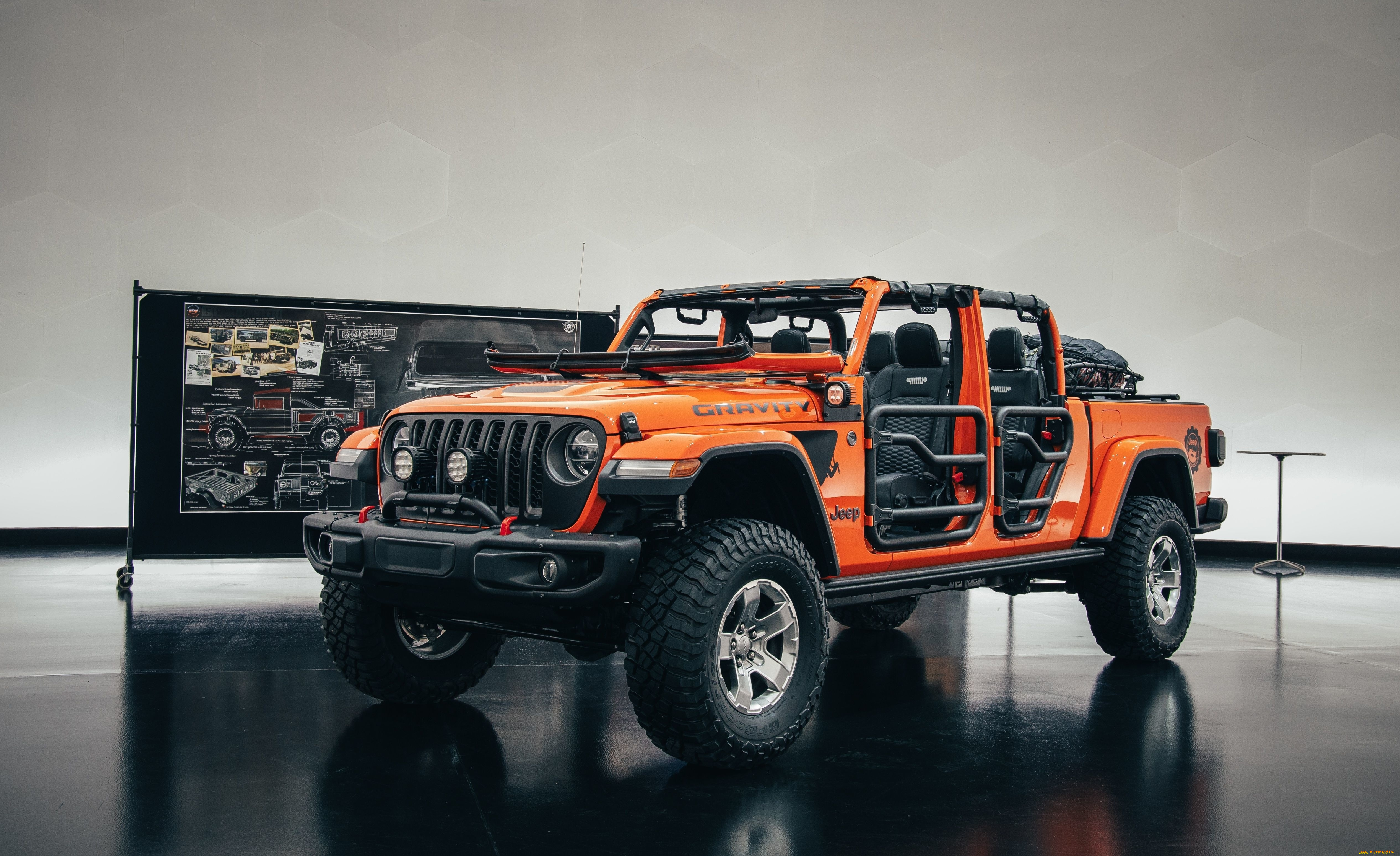 автомобили, jeep, gladiator, gravity, джип, стенд, оранжевый