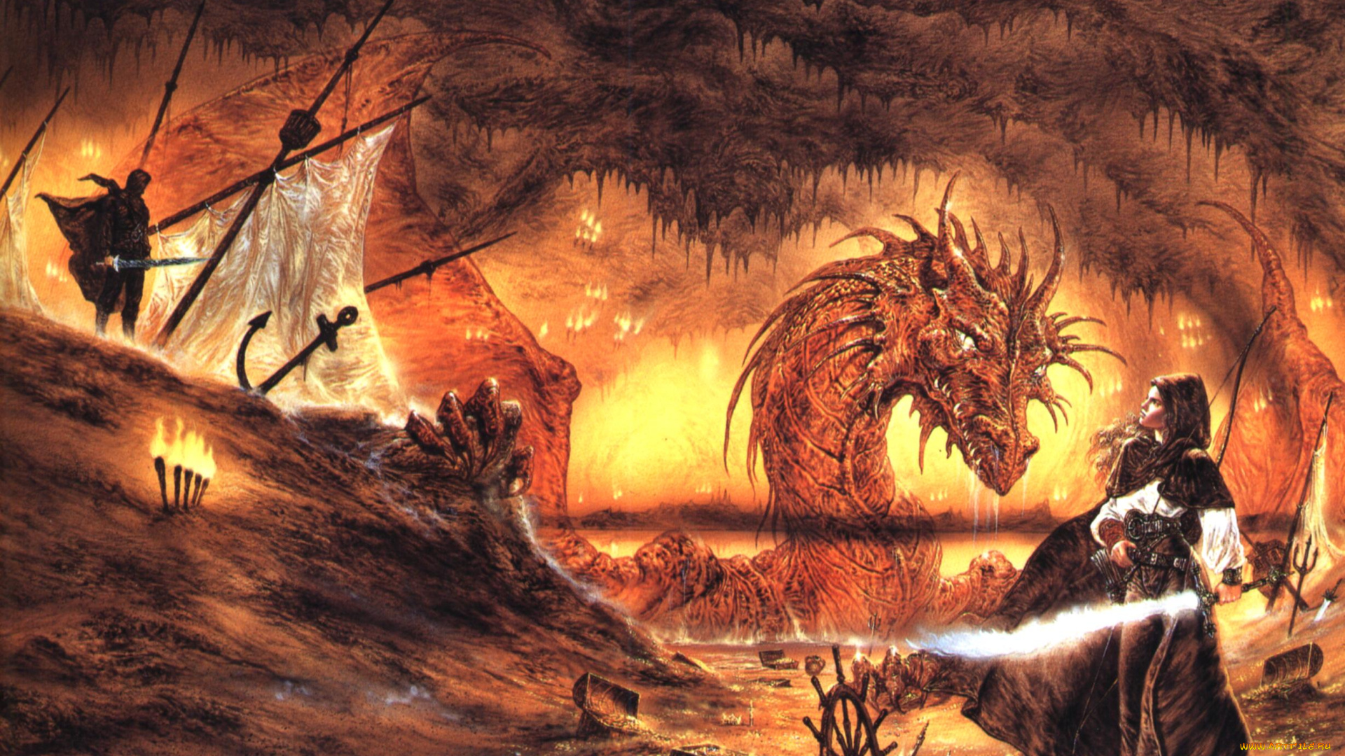 фэнтези, _luis, royo, девушка, дракон, оружие, враг, мачты