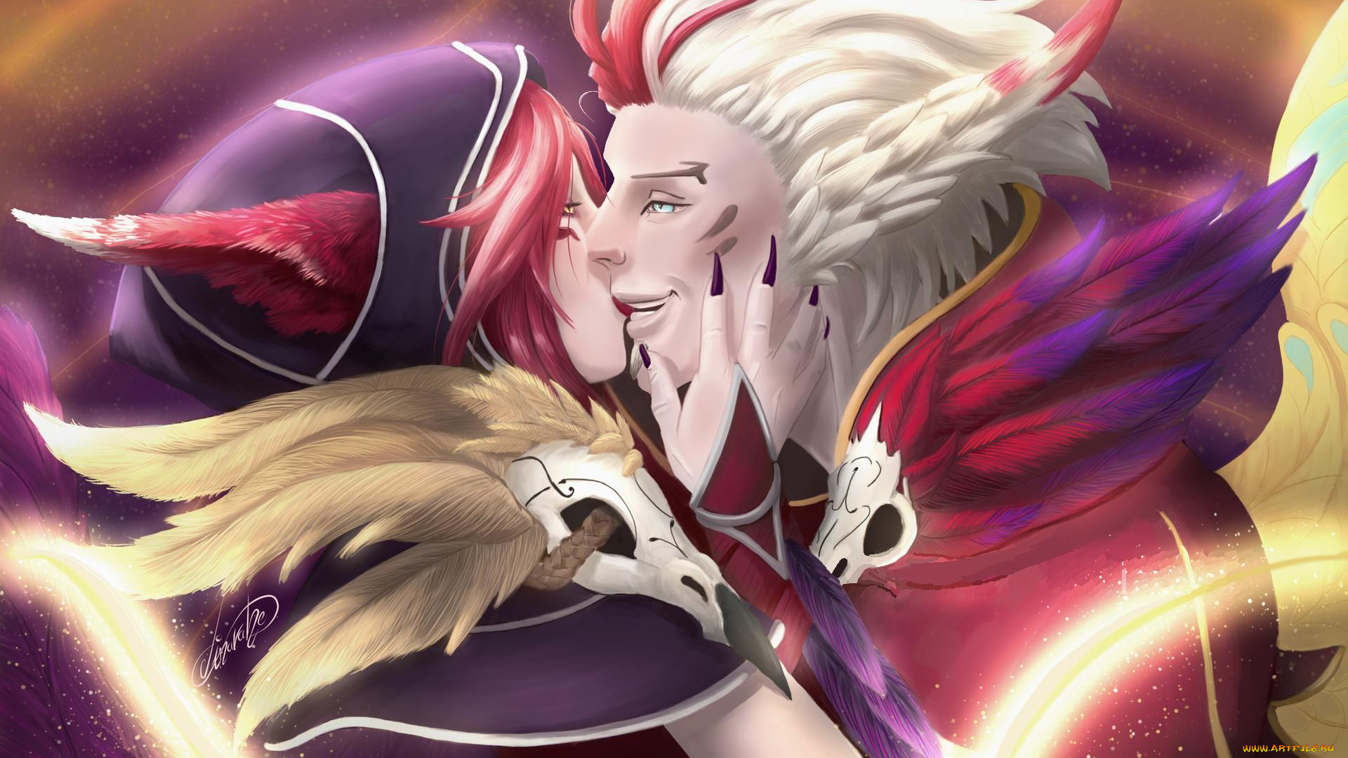 видео, игры, league, of, legends, rakan, xayah, пара, поцелуй