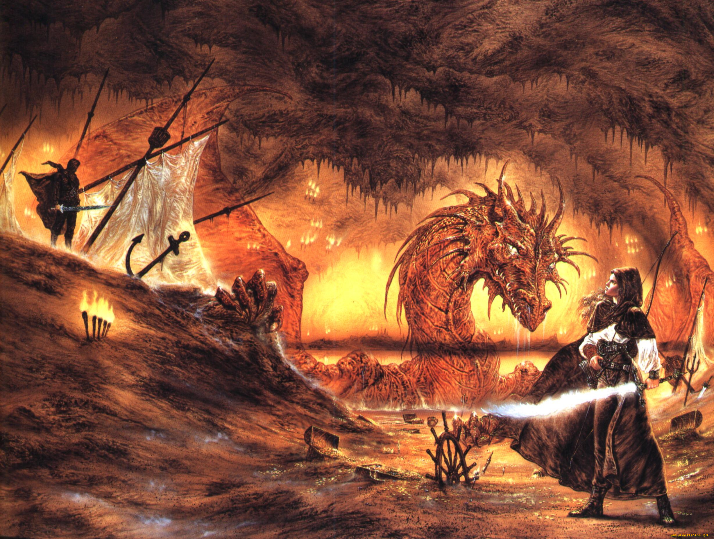 фэнтези, _luis, royo, девушка, дракон, оружие, враг, мачты