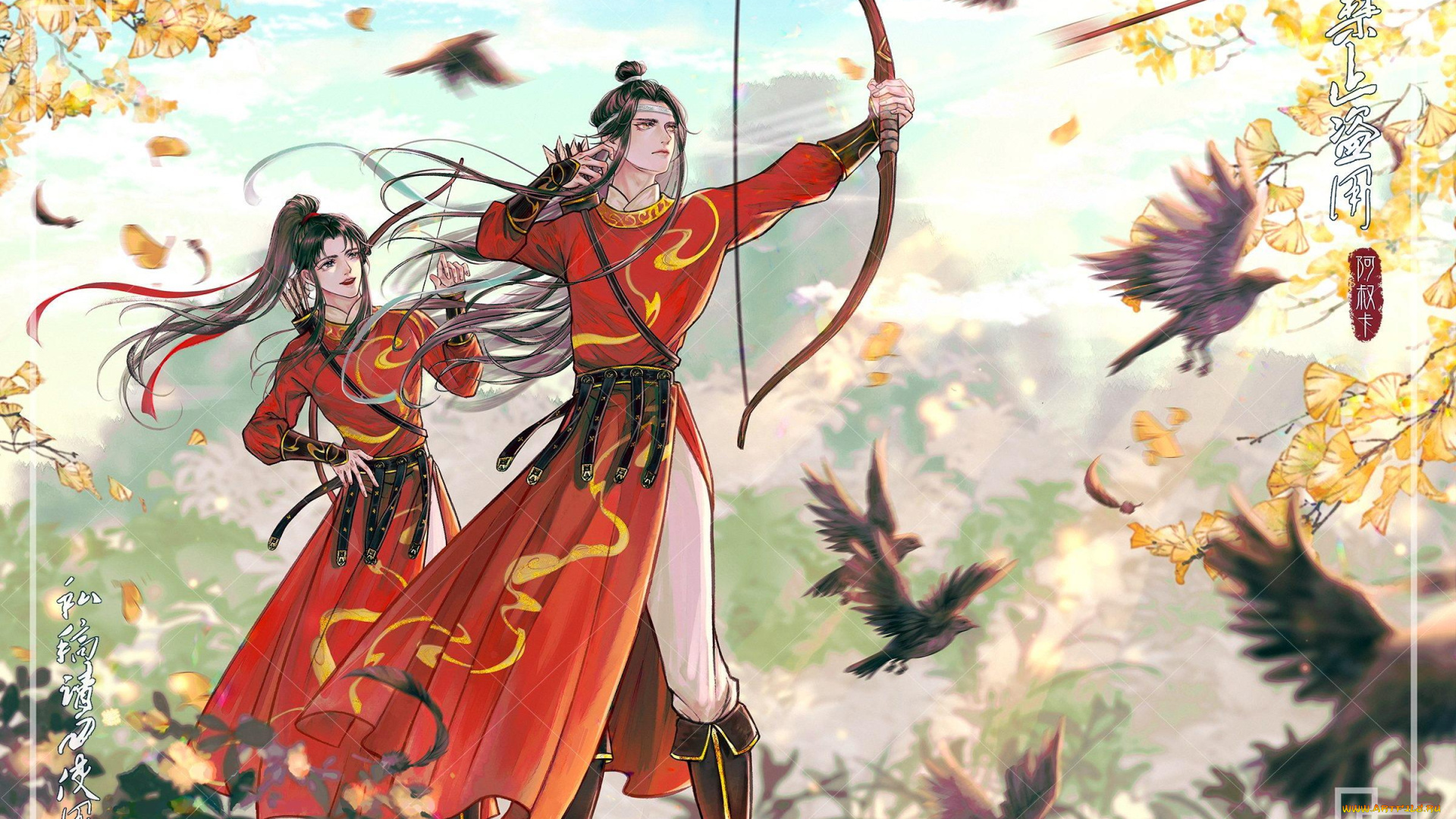 аниме, mo, dao, zu, shi, вэй, усянь, лань, ванцзы, лук, лента, птицы