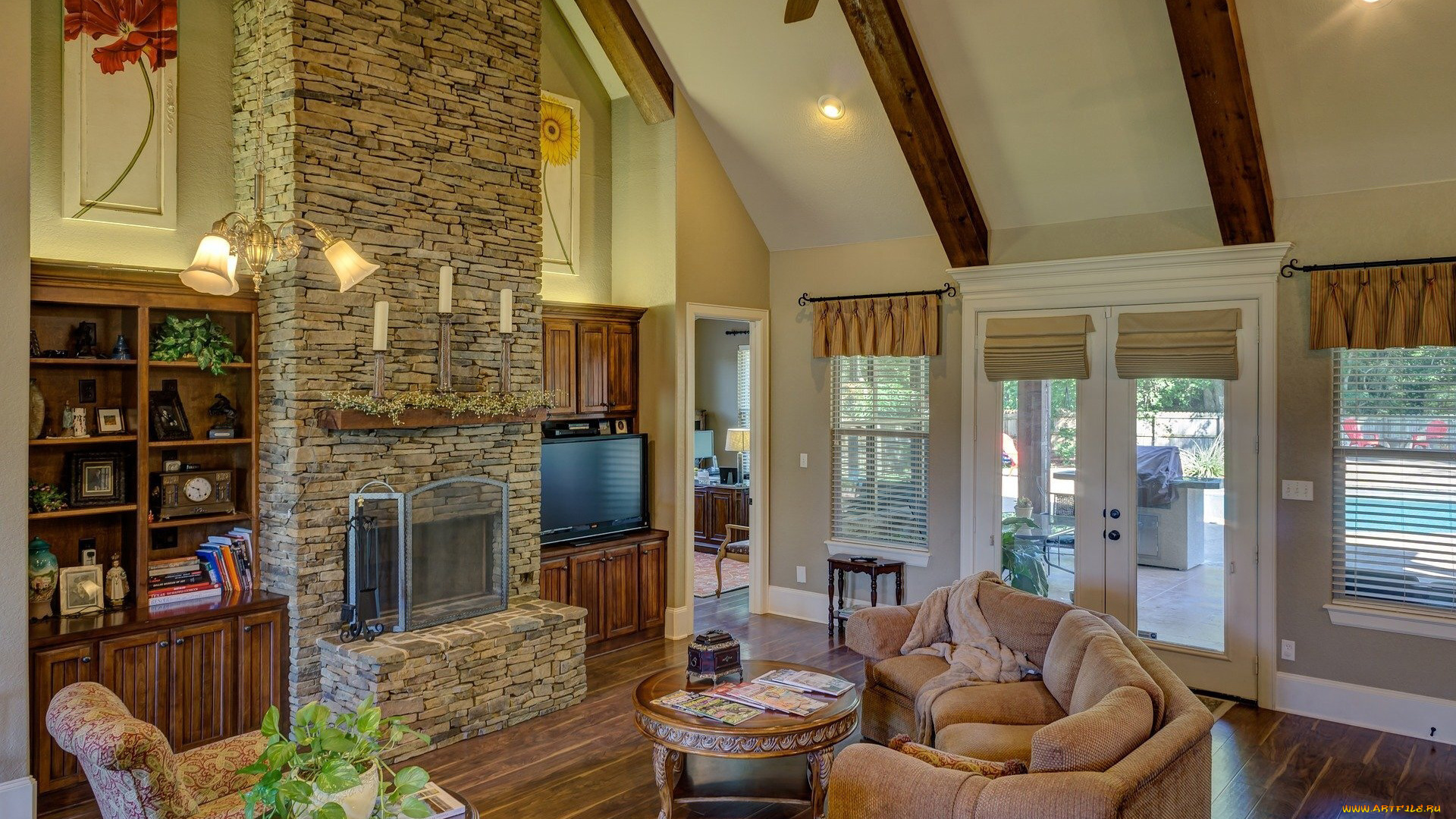 интерьер, гостиная, камин