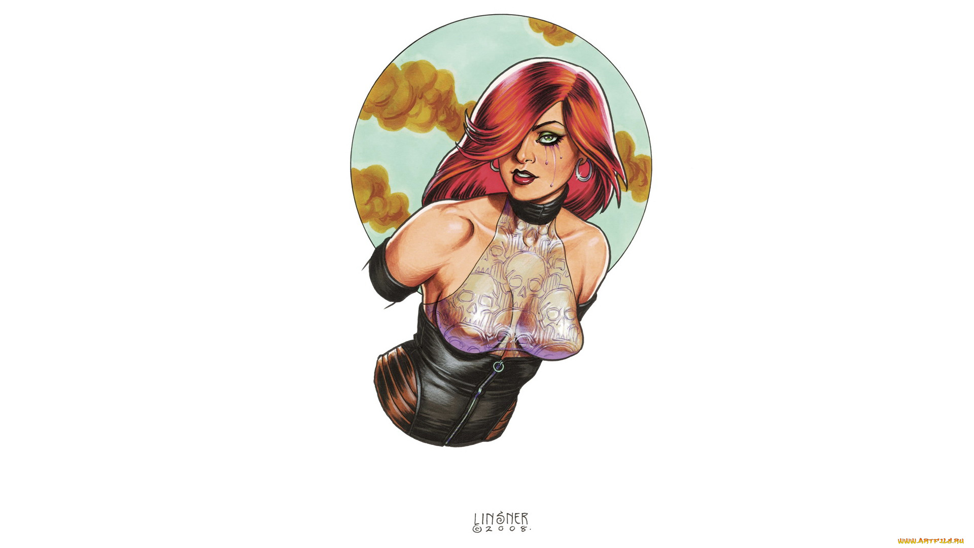 рисованное, joseph, michael, linsner, девушка, рыжая, боди, комикс