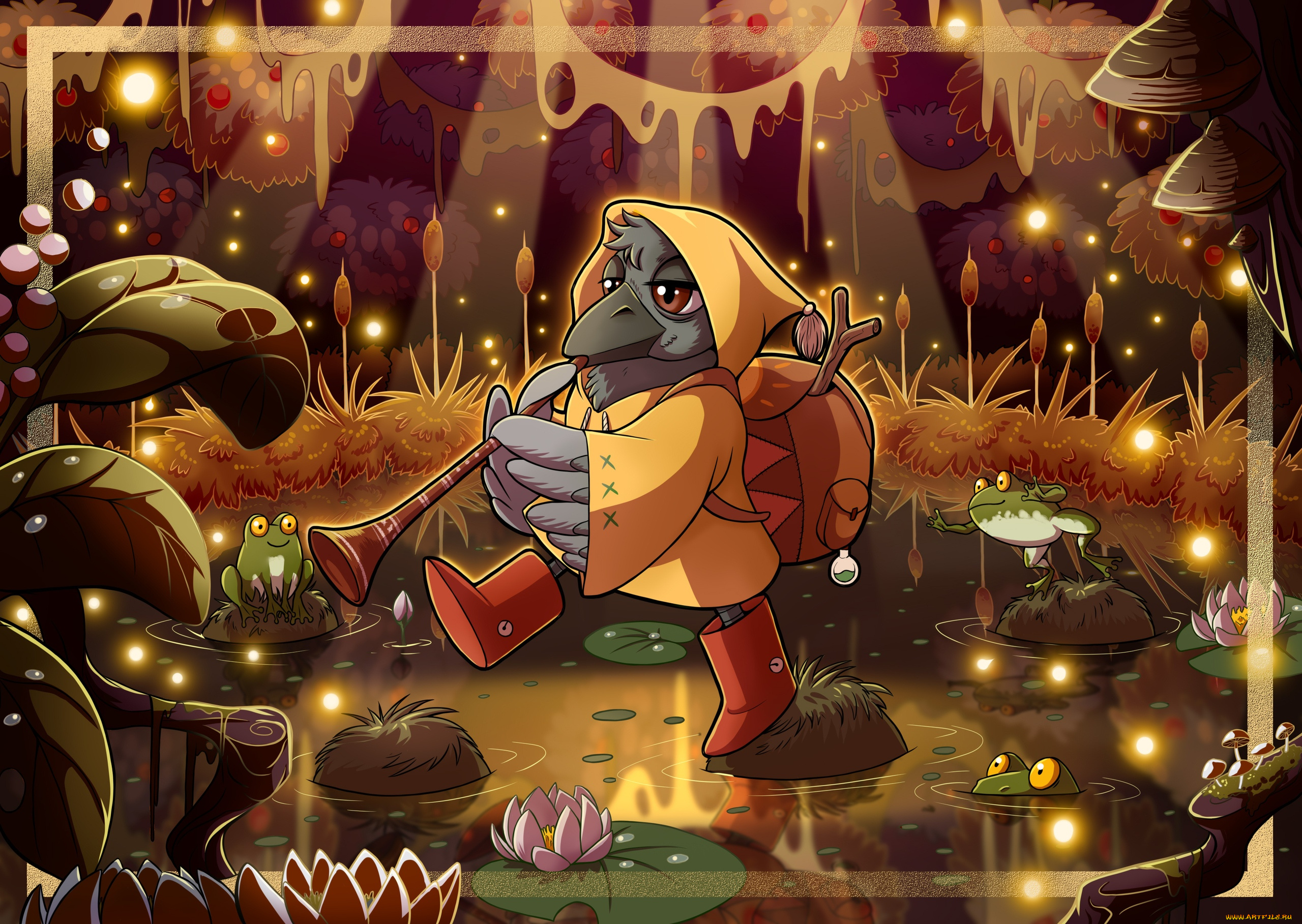 рисованное, кино, , мультфильмы, ворон, труба, лес, болото, кочки, плащ, рюкзак