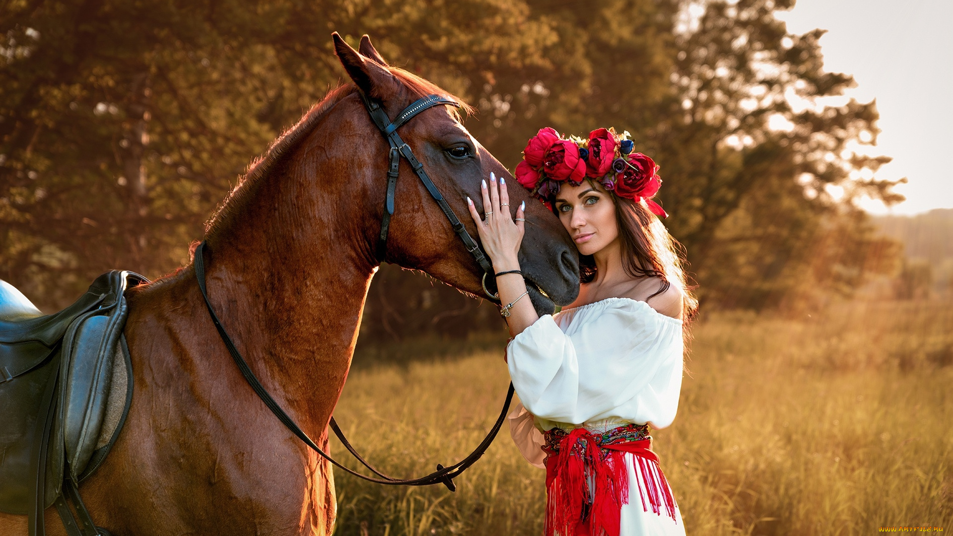 девушки, -, брюнетки, , шатенки, шатенка, венок, лошадь