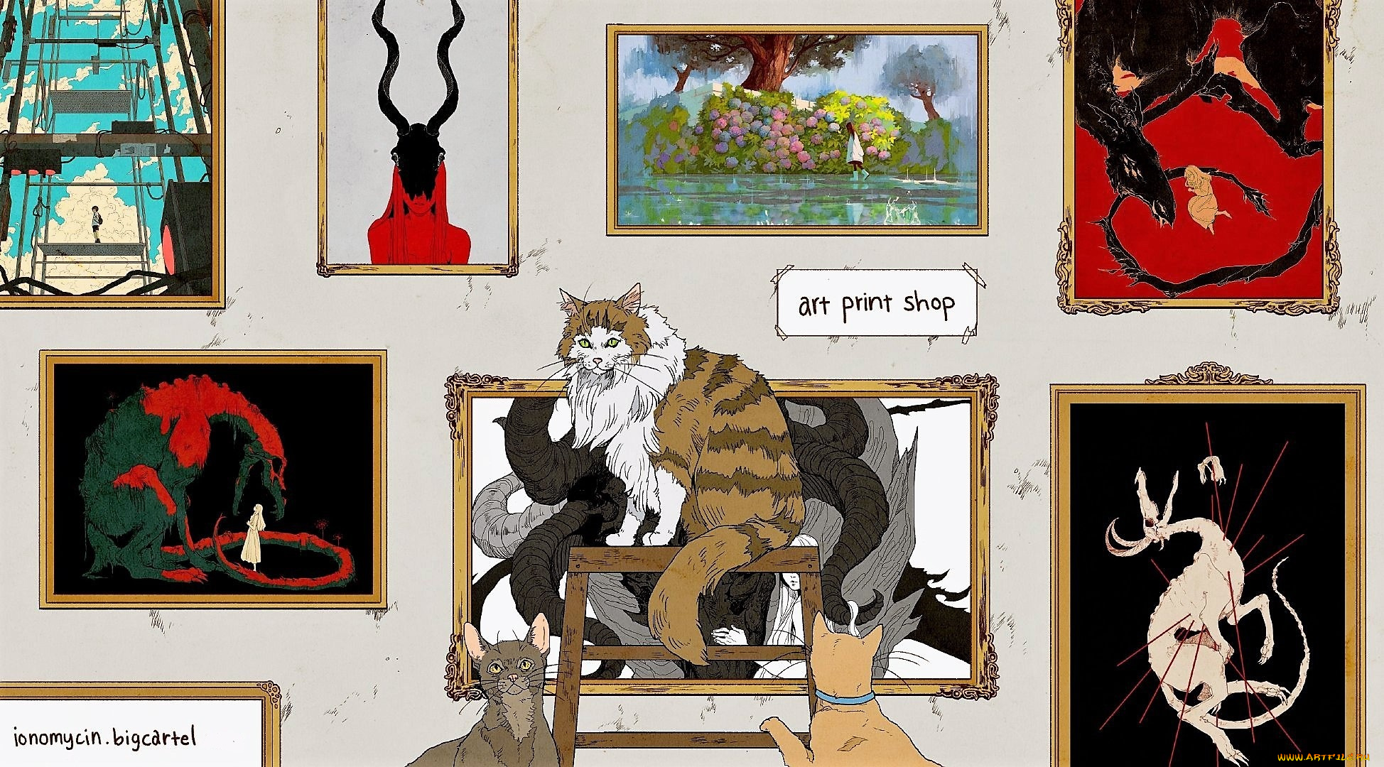 рисованное, животные, , коты, кошки, картины, лестница