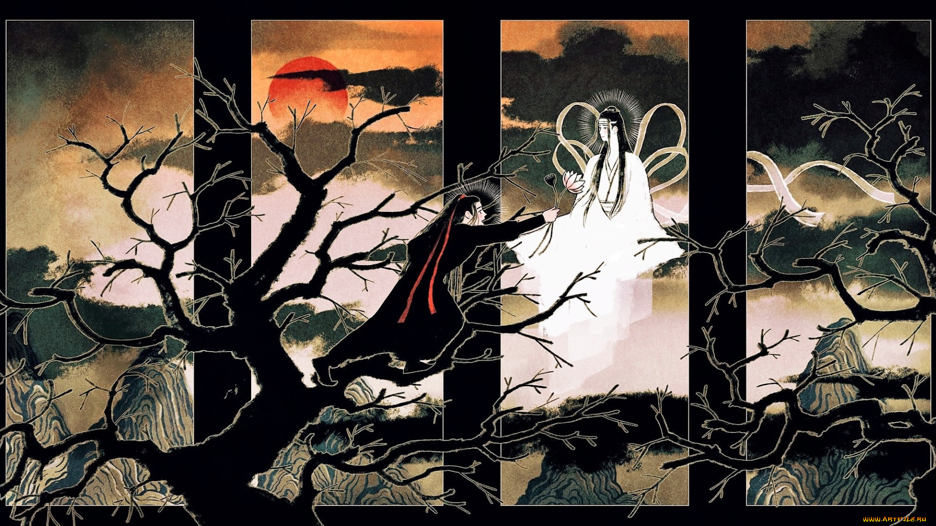 аниме, mo, dao, zu, shi, вэй, усянь, лань, ванцзи, дерево, цветок