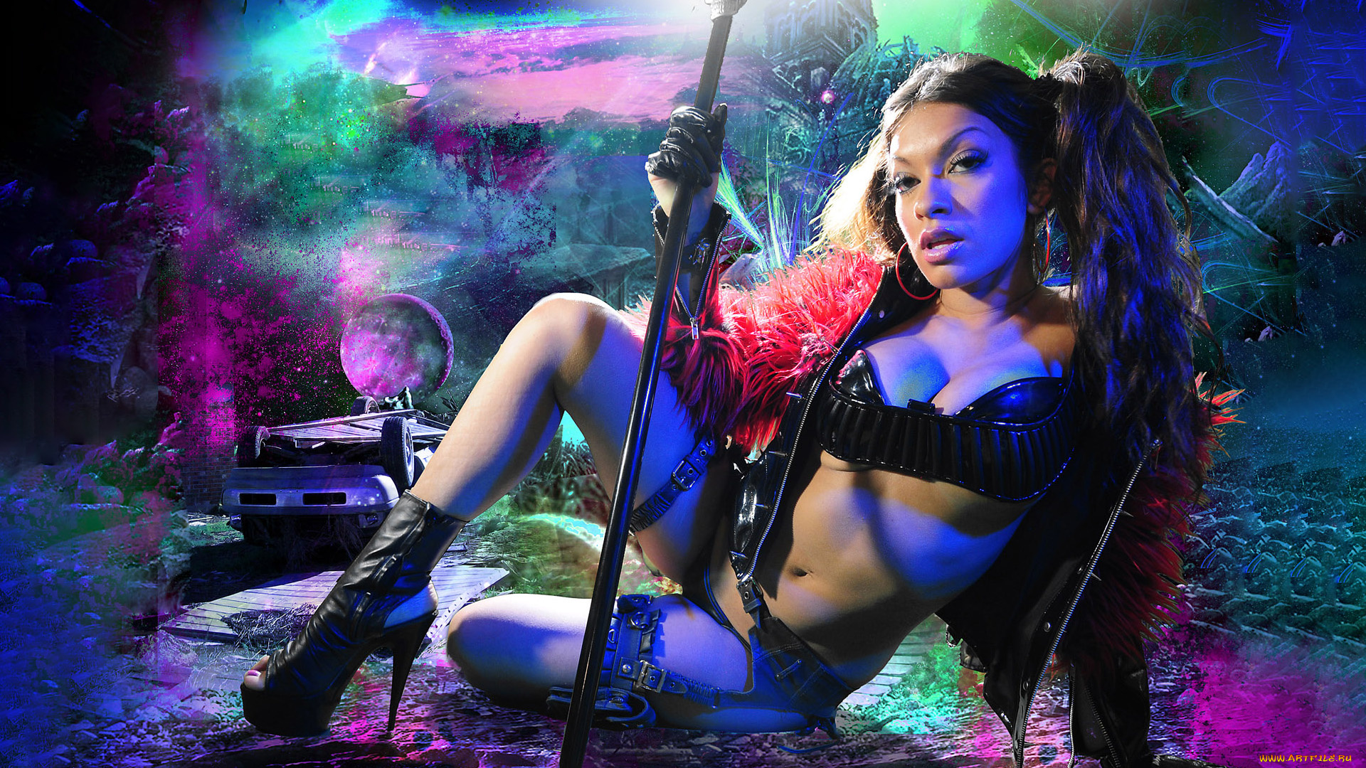 девушки, -, девушки, с, оружием, красивая, девушка