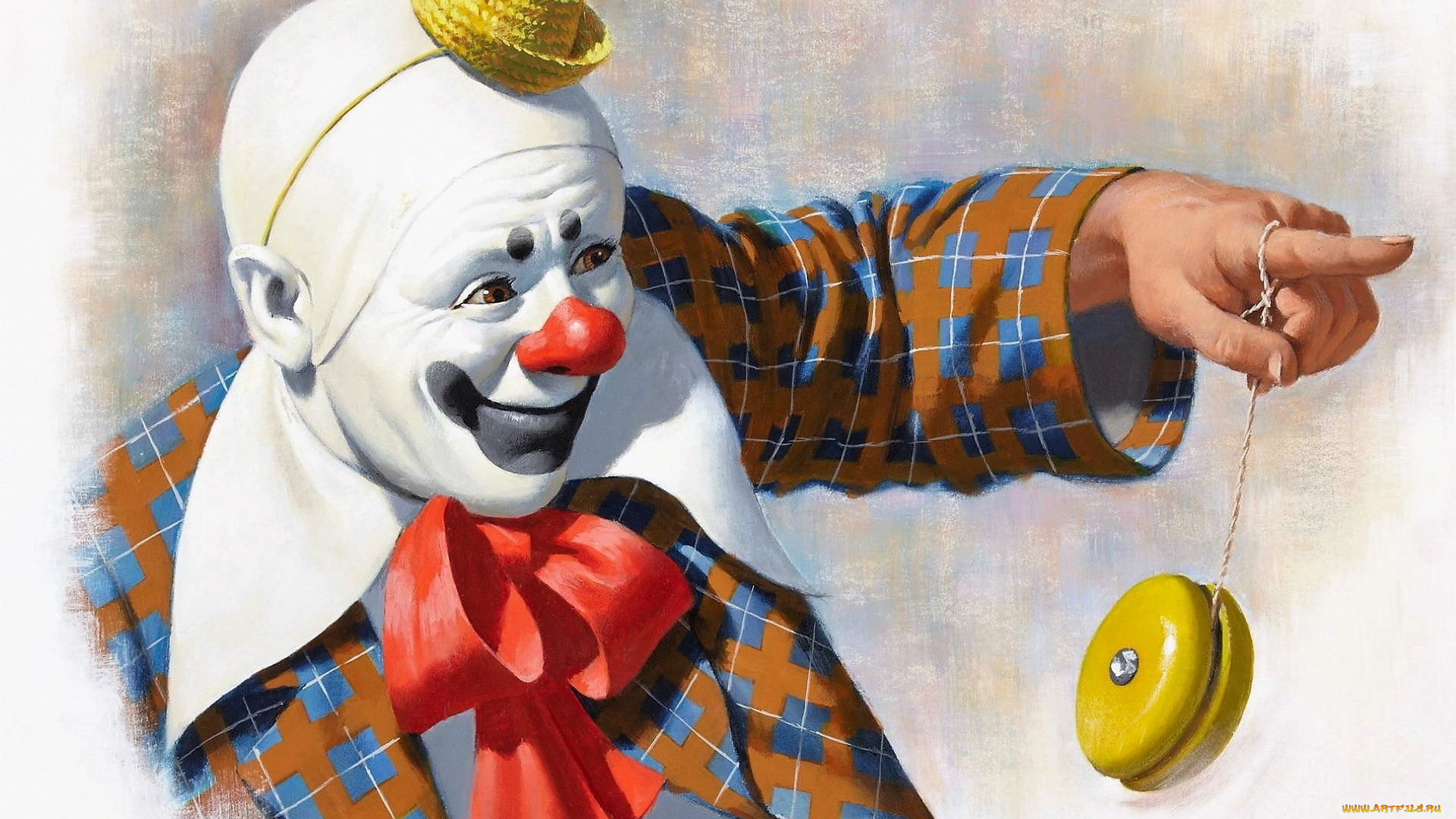 рисованное, люди, клоун, йо-йо