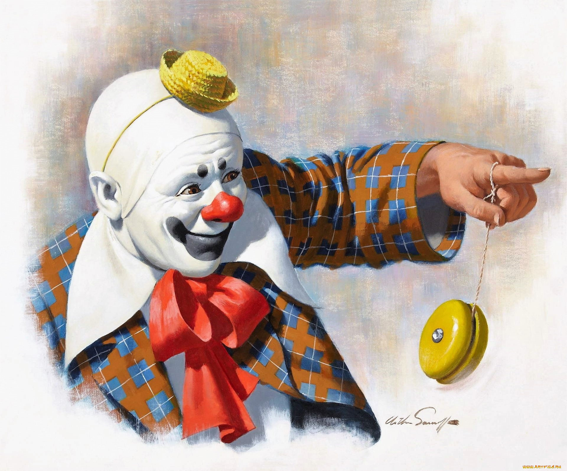 рисованное, люди, клоун, йо-йо