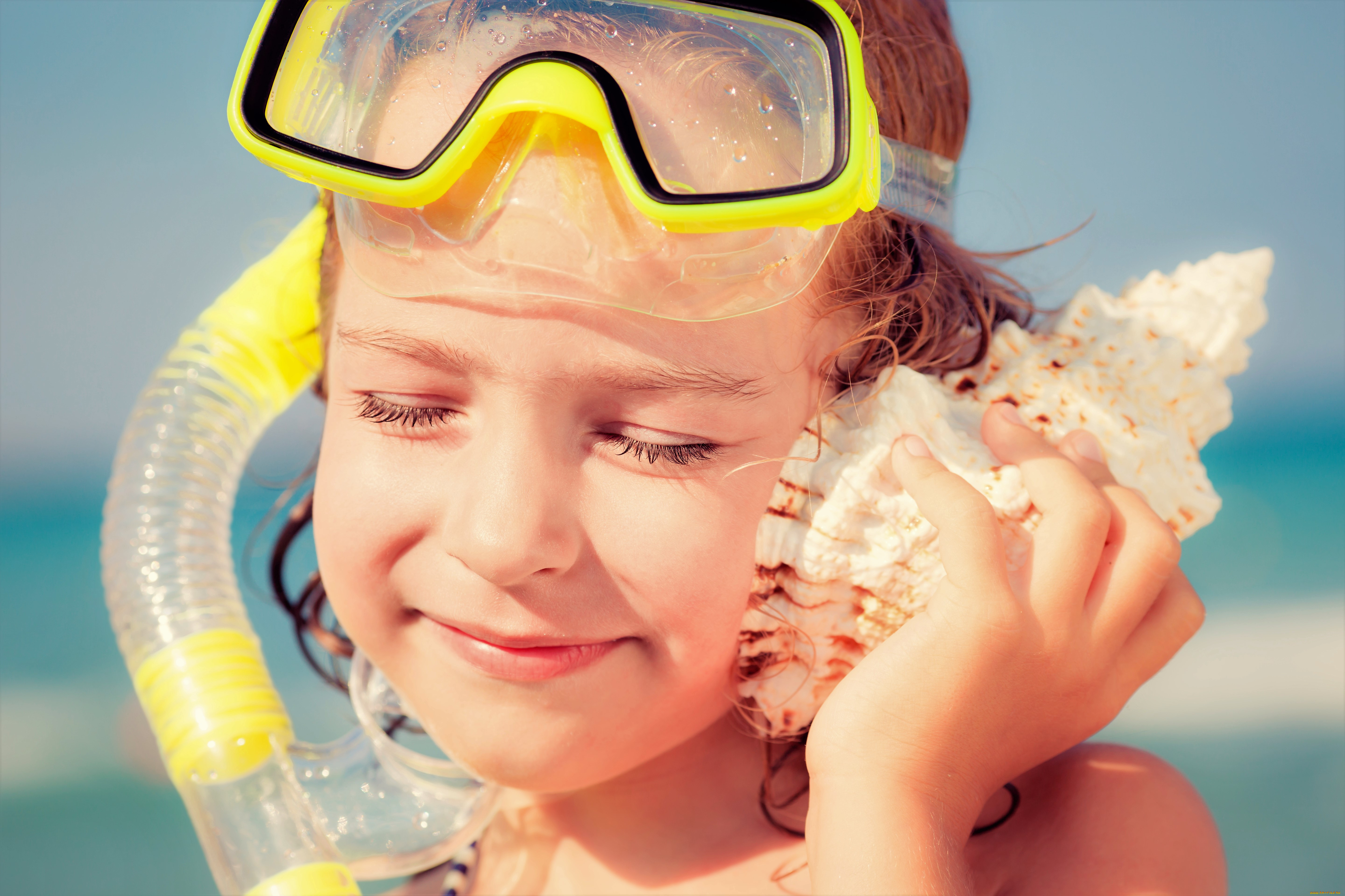 разное, дети, лицо, девочка, маска, ракушка