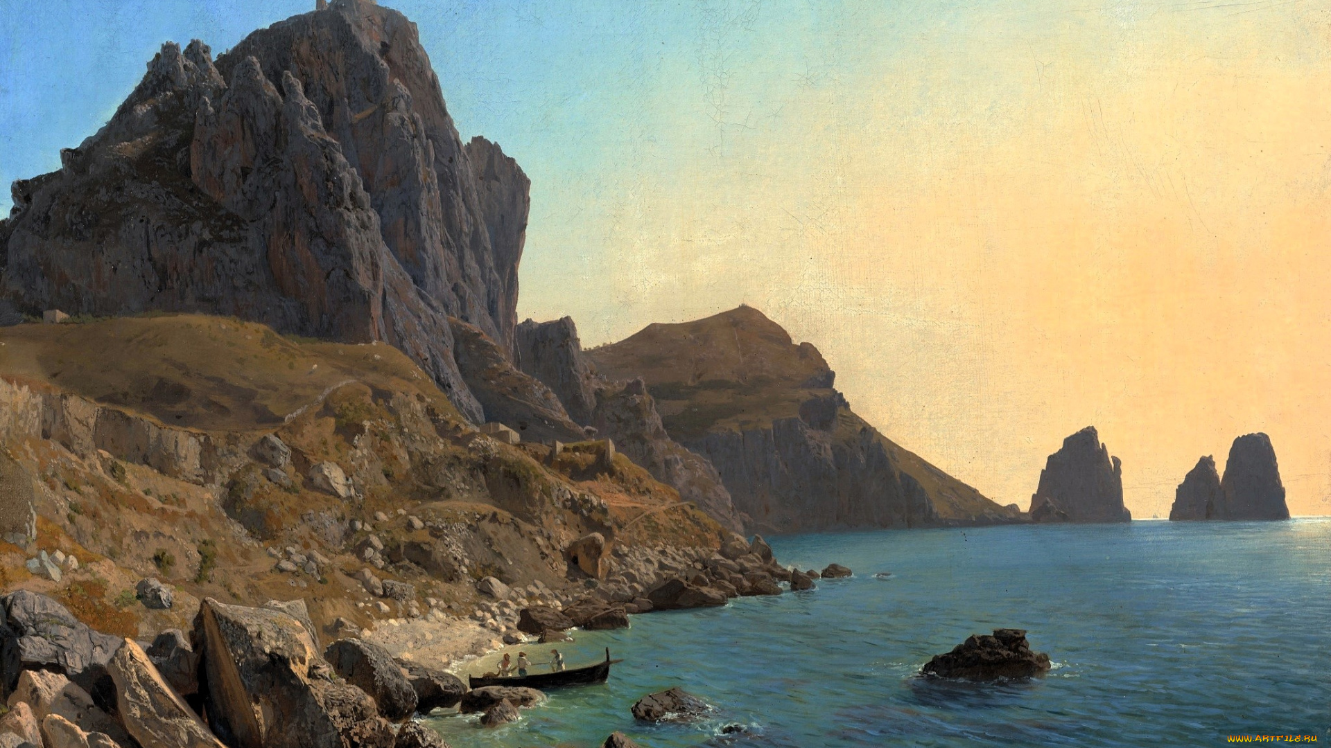 лев, лагорио, рисованное, горы, море, лодка