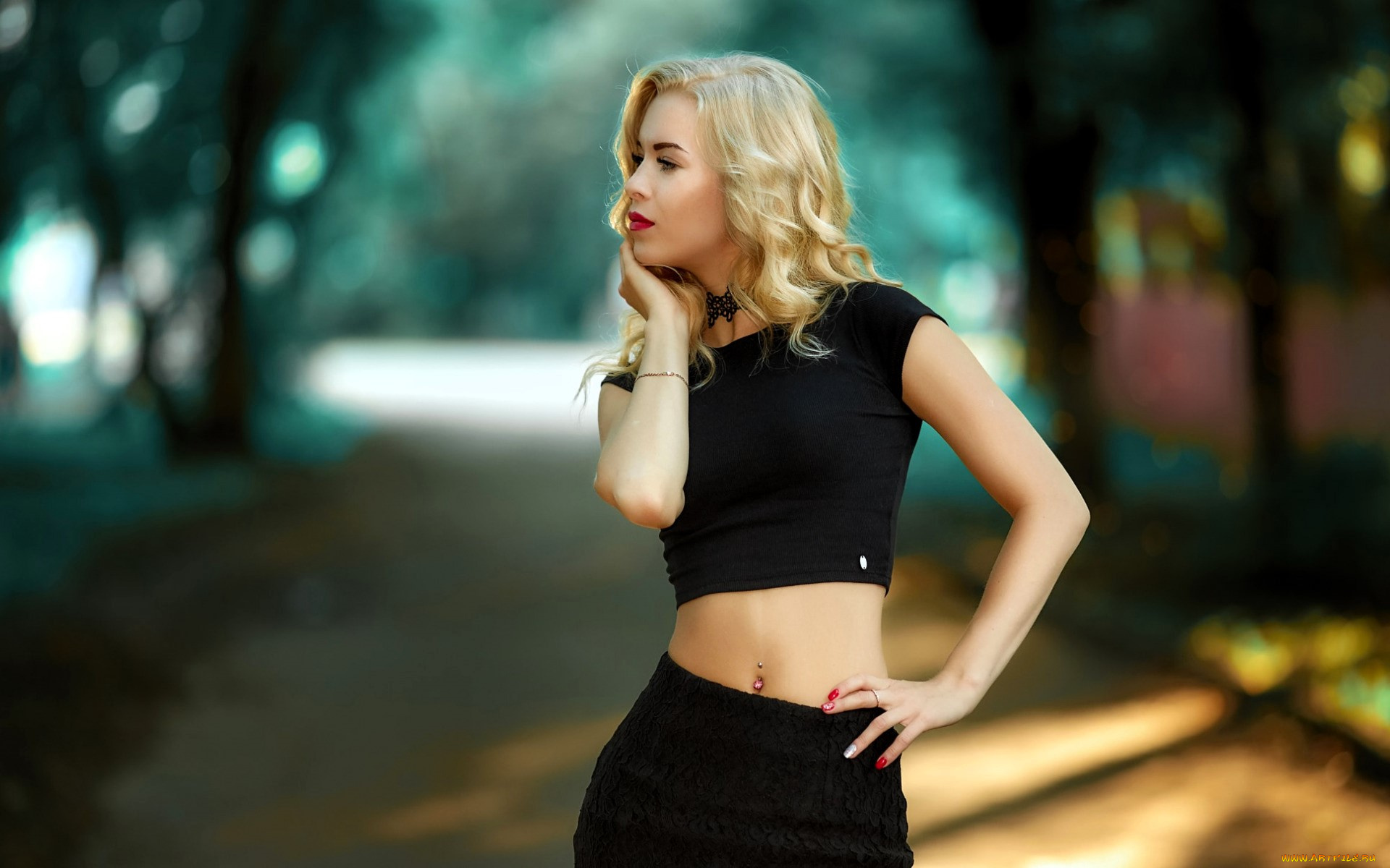 девушки, -, блондинки, , светловолосые, блондинка, топ, юбка, пирсинг