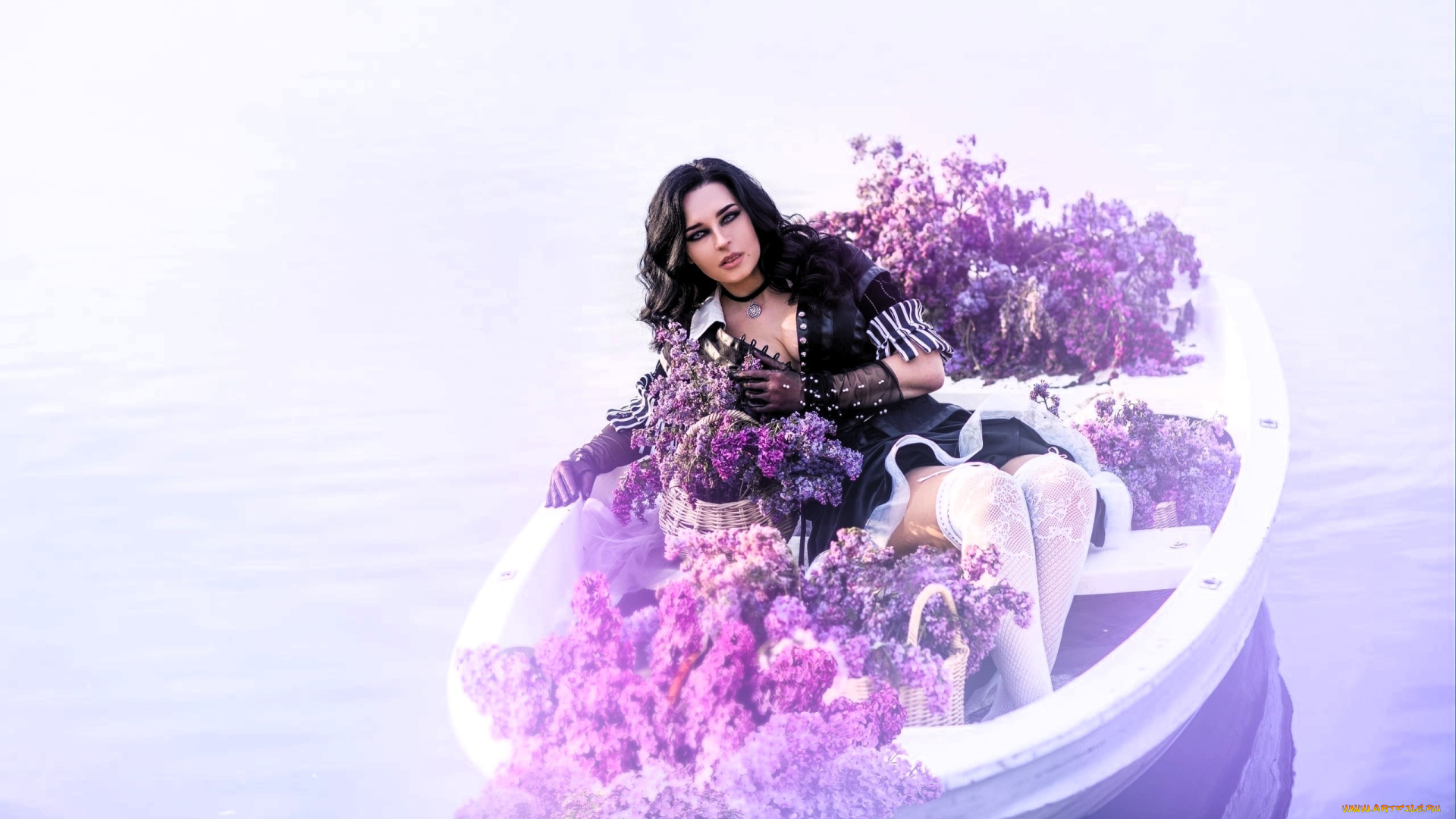 девушки, анна, шаховская, образ, косплей, лодка, озеро, цветы