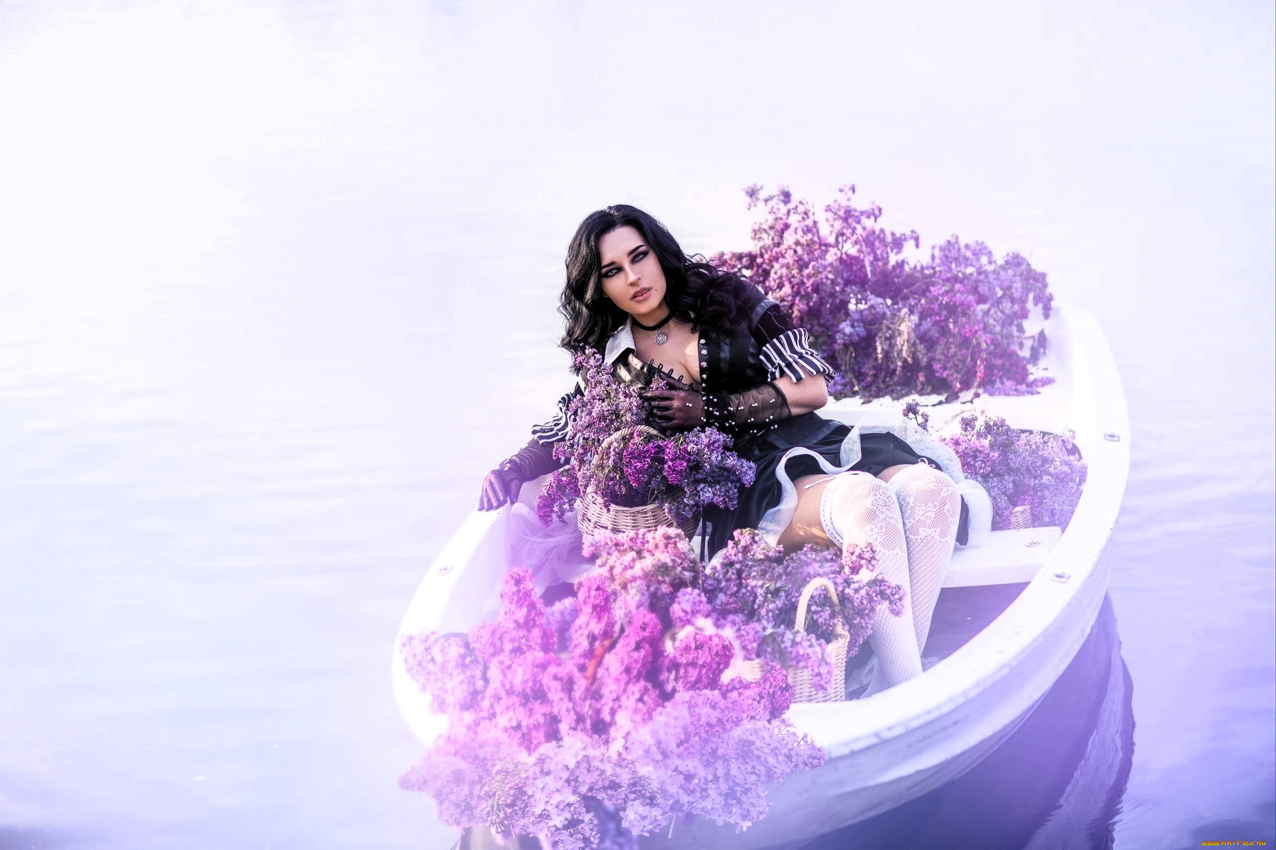 девушки, анна, шаховская, образ, косплей, лодка, озеро, цветы