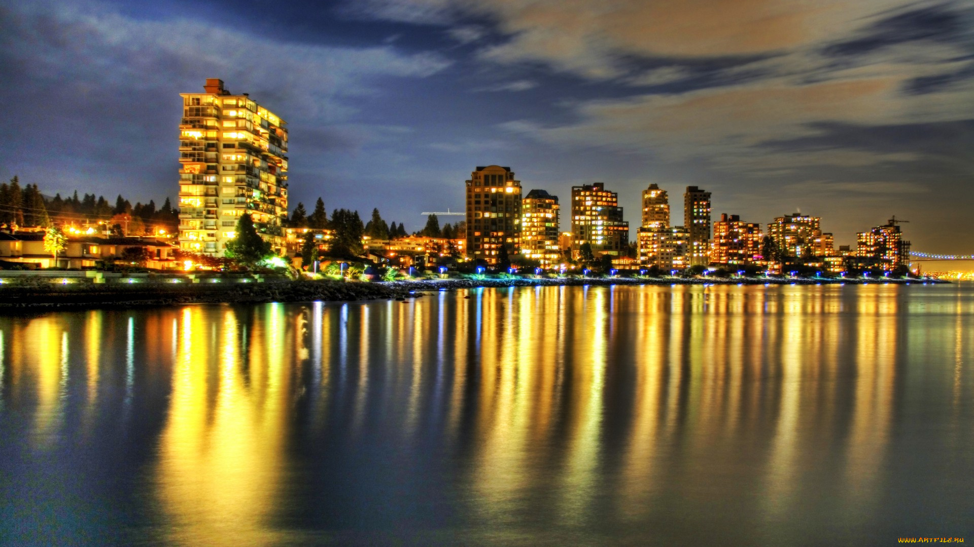 города, огни, ночного