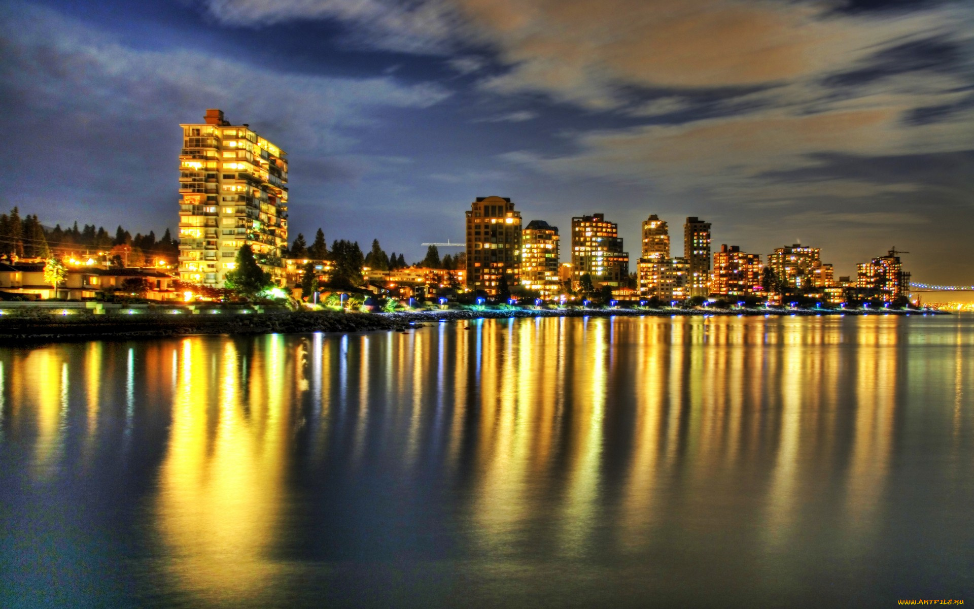 города, огни, ночного