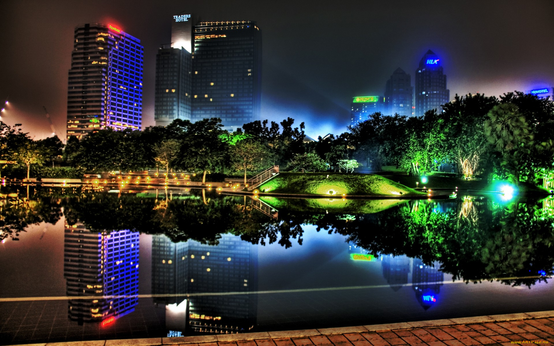 города, огни, ночного