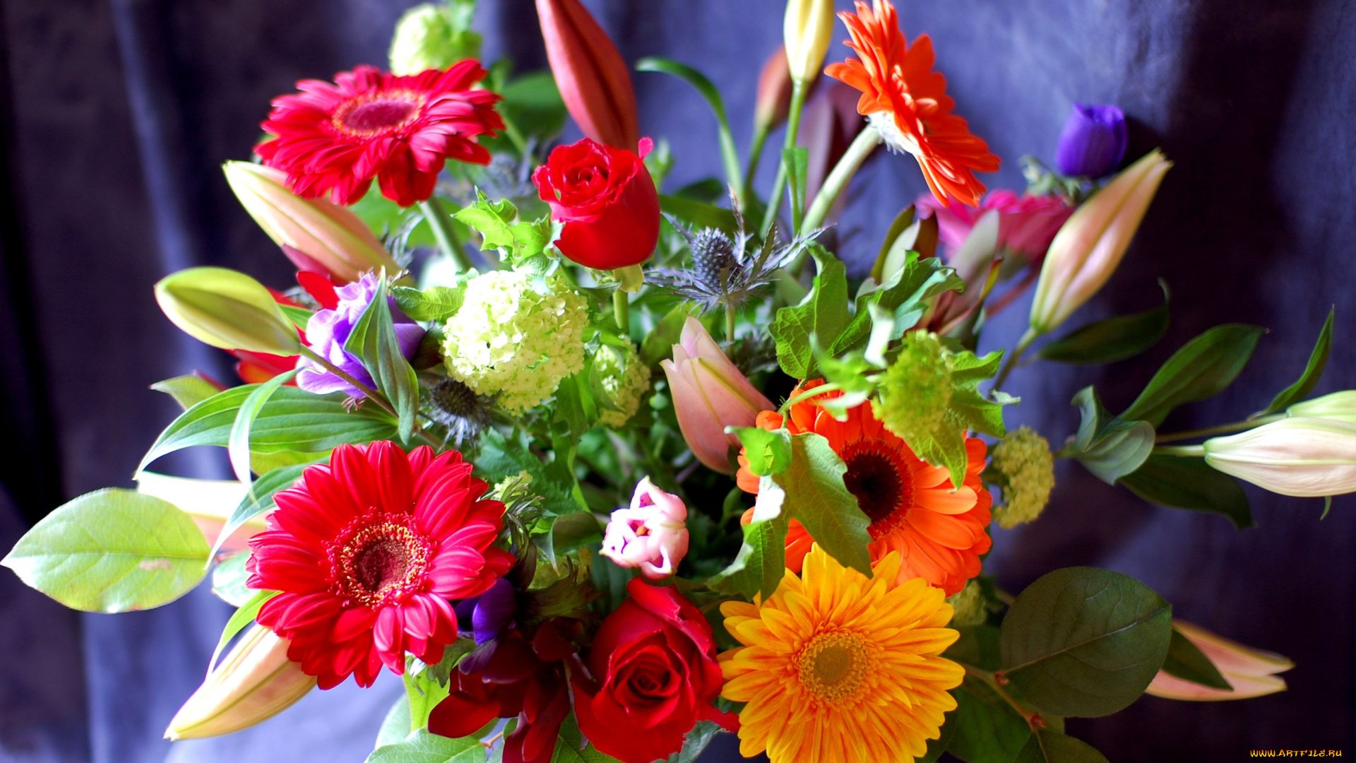 цветы, букеты, композиции, гортензия, эустома, лилии, розы, герберы