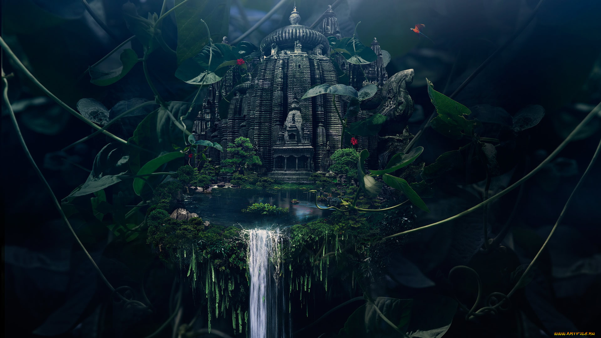 фэнтези, иные, миры, времена, замок, водопад