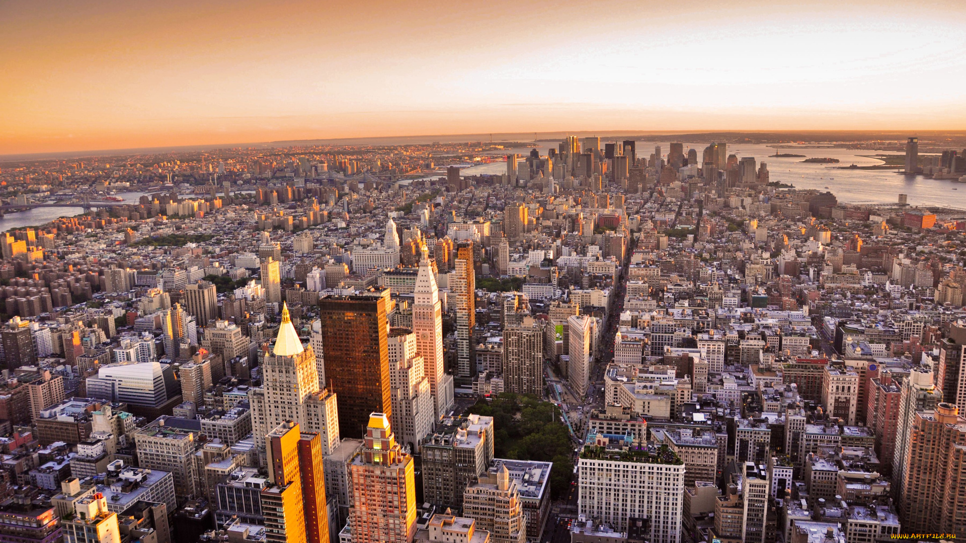 города, нью, йорк, сша, дома, небоскребы, восход