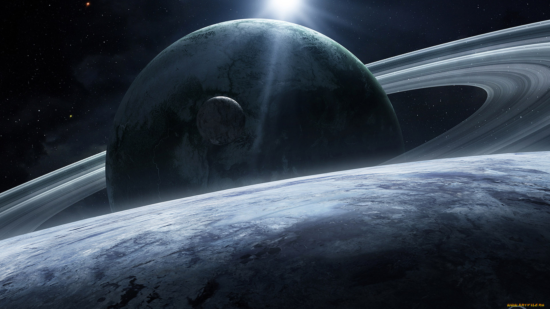 космос, арт, звезды, кольца, планеты, спутник, qaz2008