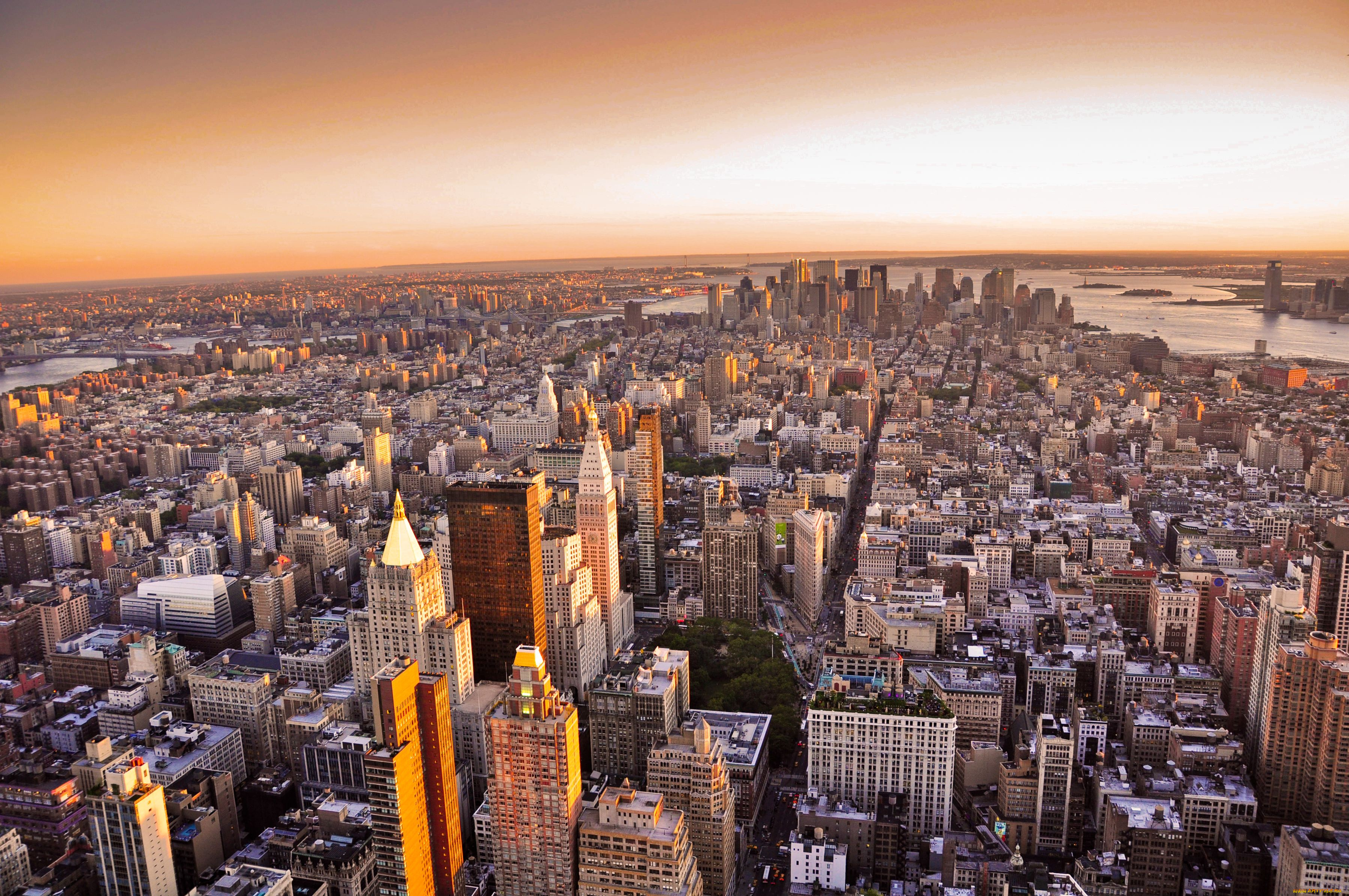 города, нью, йорк, сша, дома, небоскребы, восход