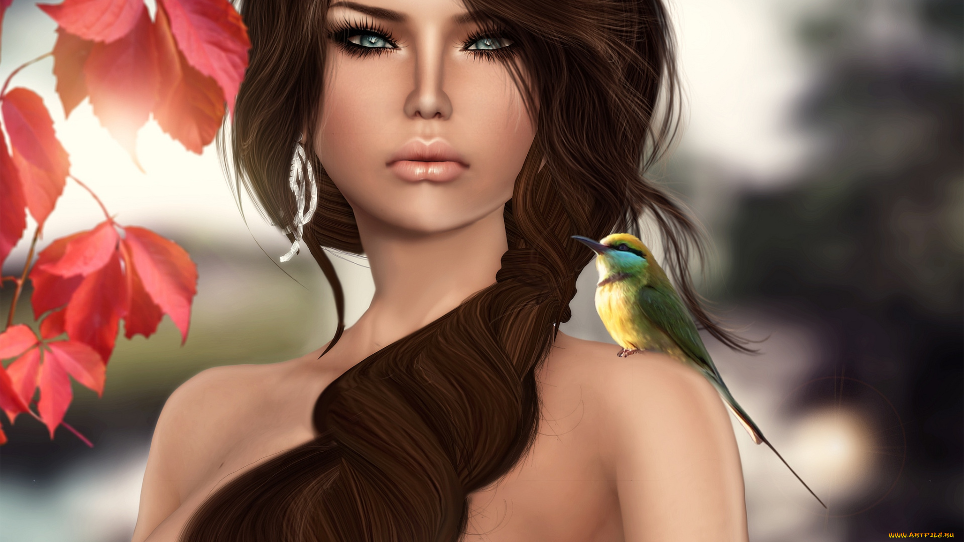 3д, графика, portraits, портрет, колибри, девушка