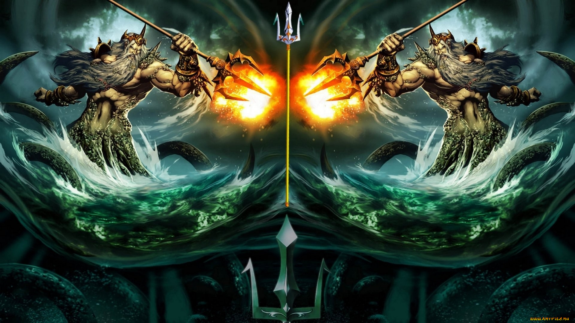 poseidon, рисованные, комиксы, посейдон, бог, морей, трезубец, буря