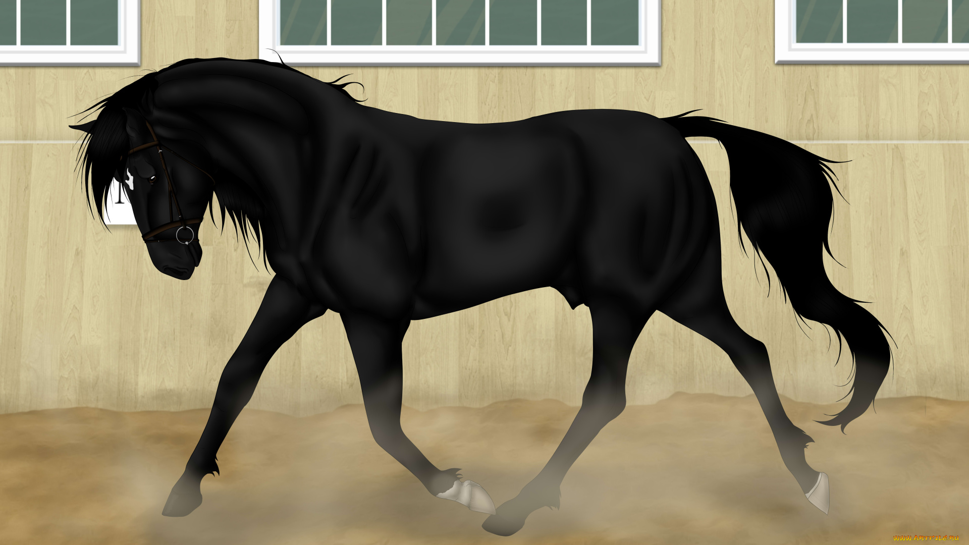 рисованные, животные, лошади, лошадь