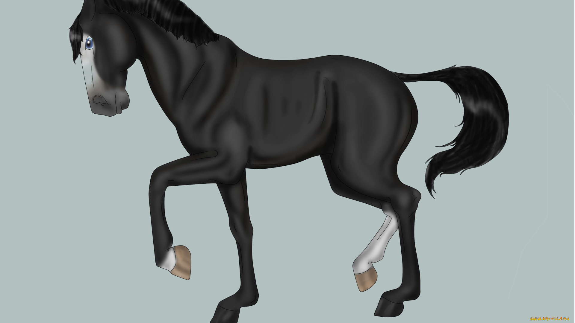 рисованные, животные, лошади, лошадь