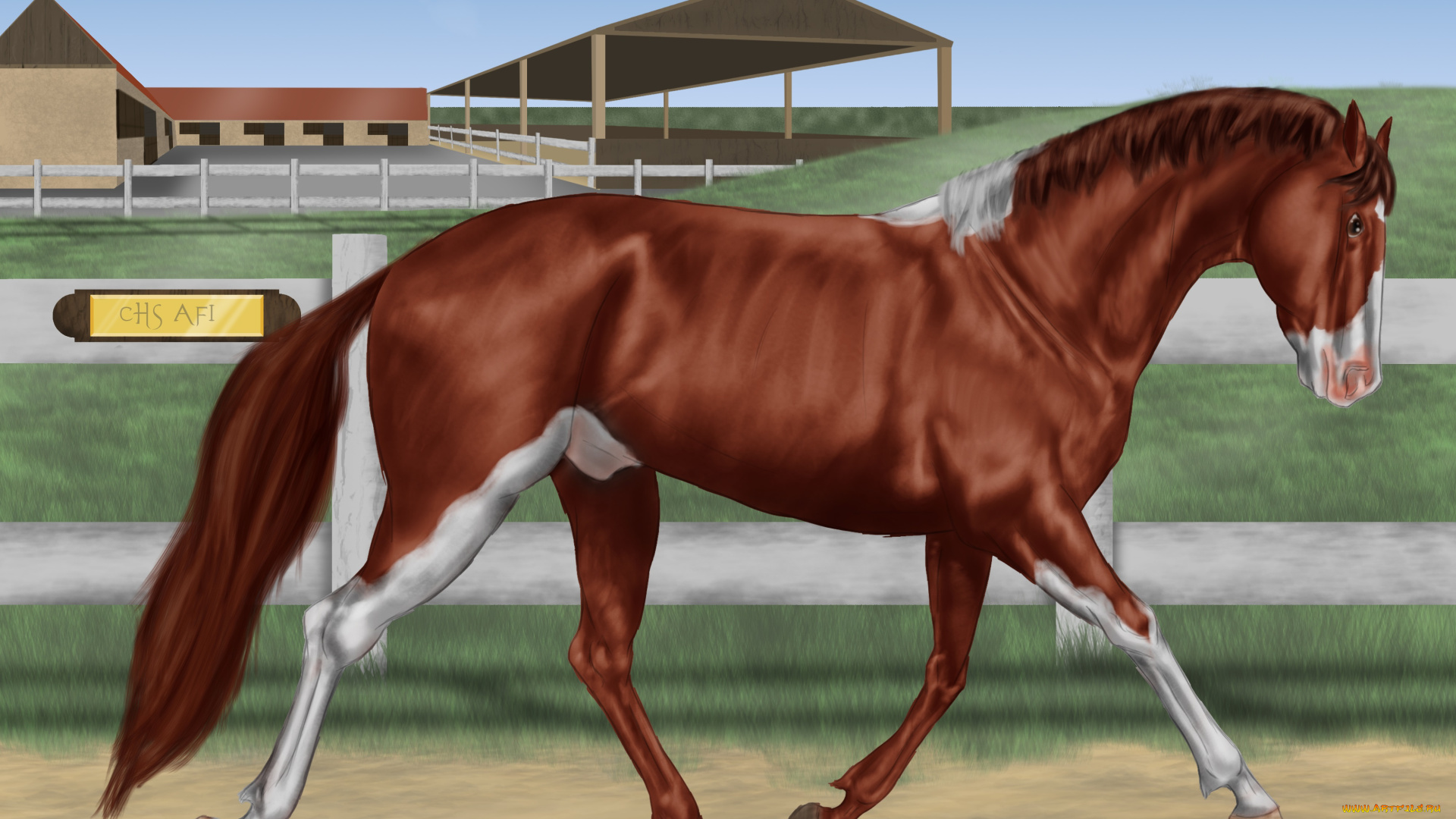 рисованные, животные, лошади, лошадь